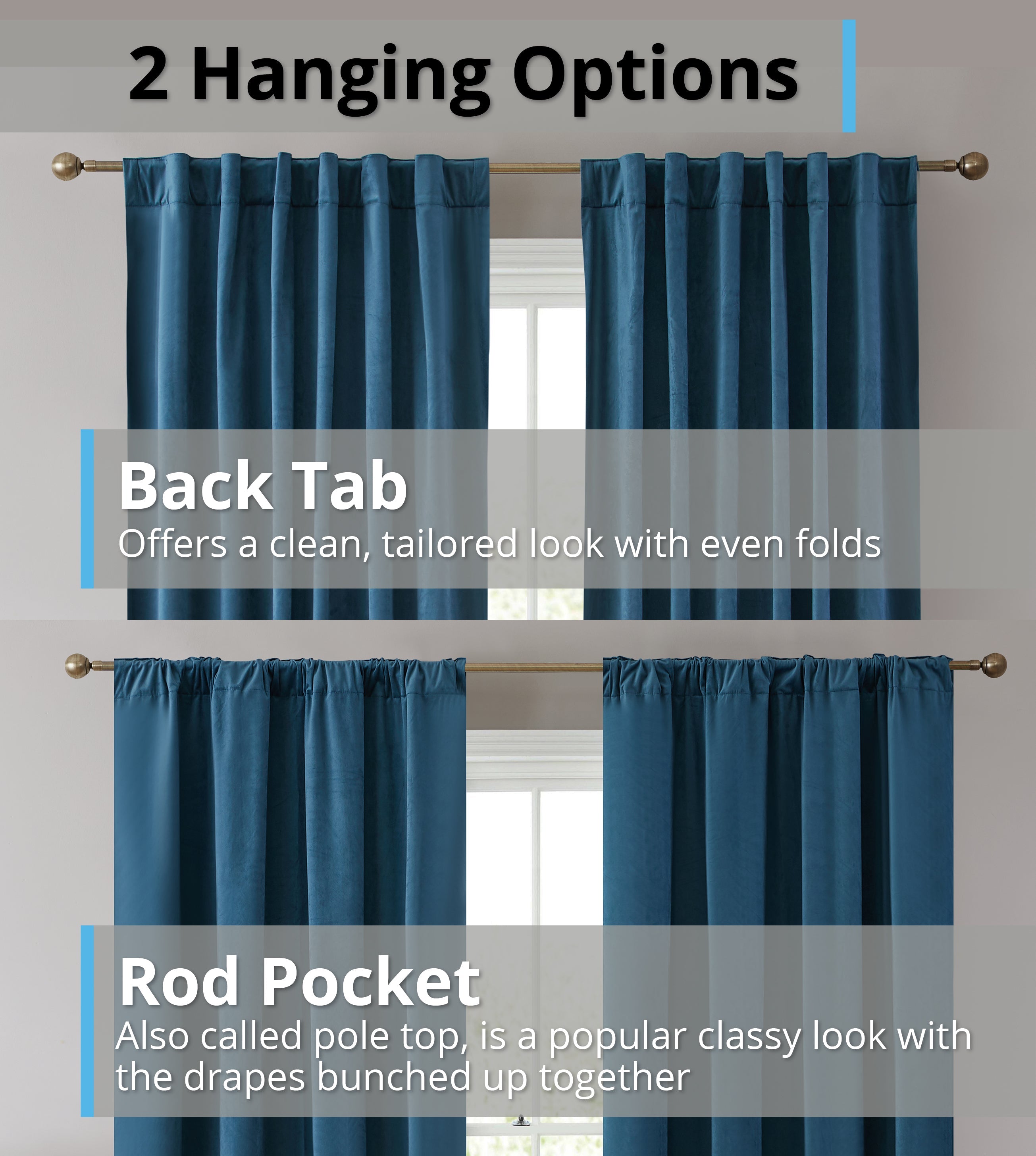 Lopez Velvet Back Tab Rod Pocket Curtain Panels
