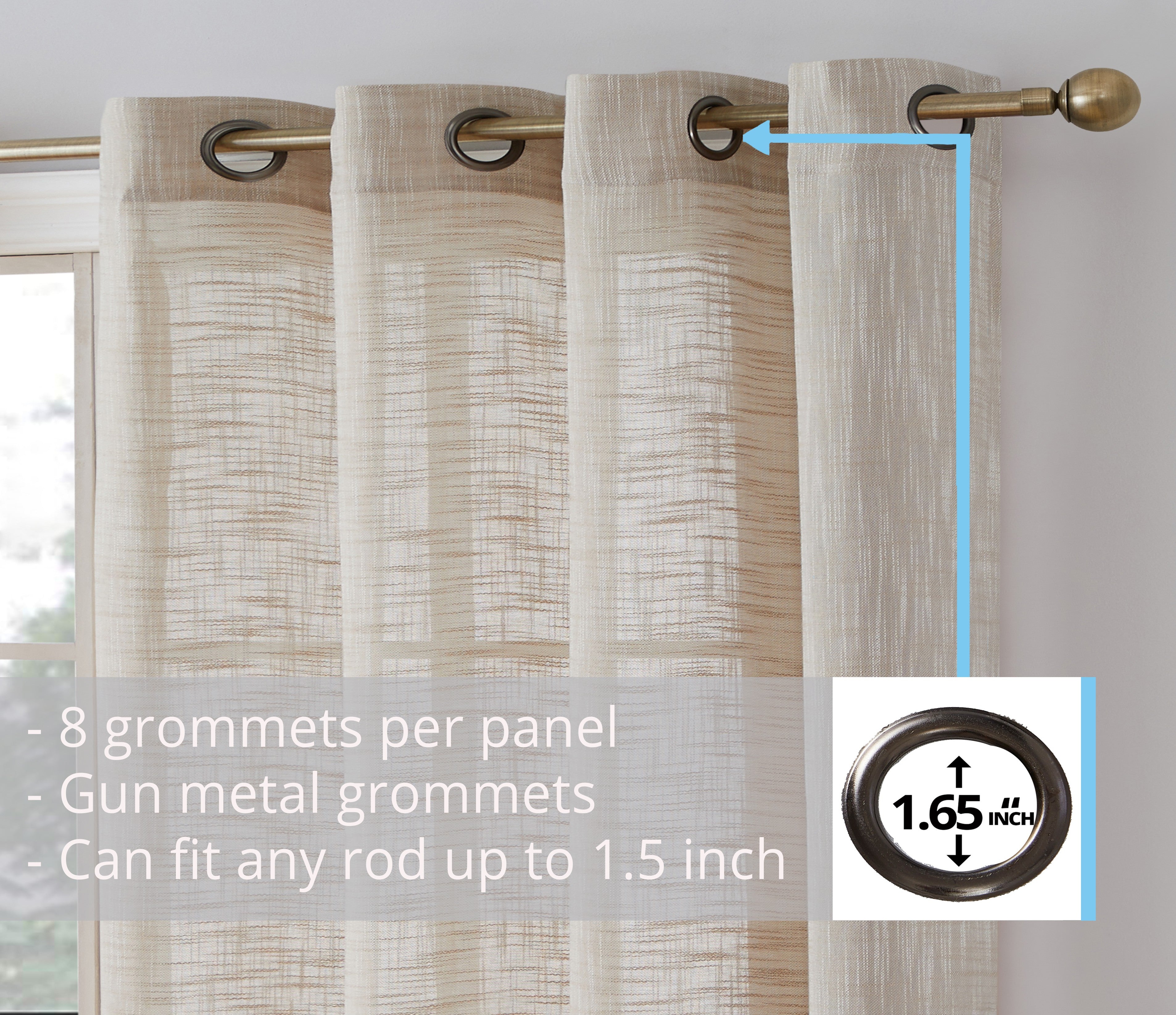 Madison Faux Linen Sheer Grommet Curtain Panels