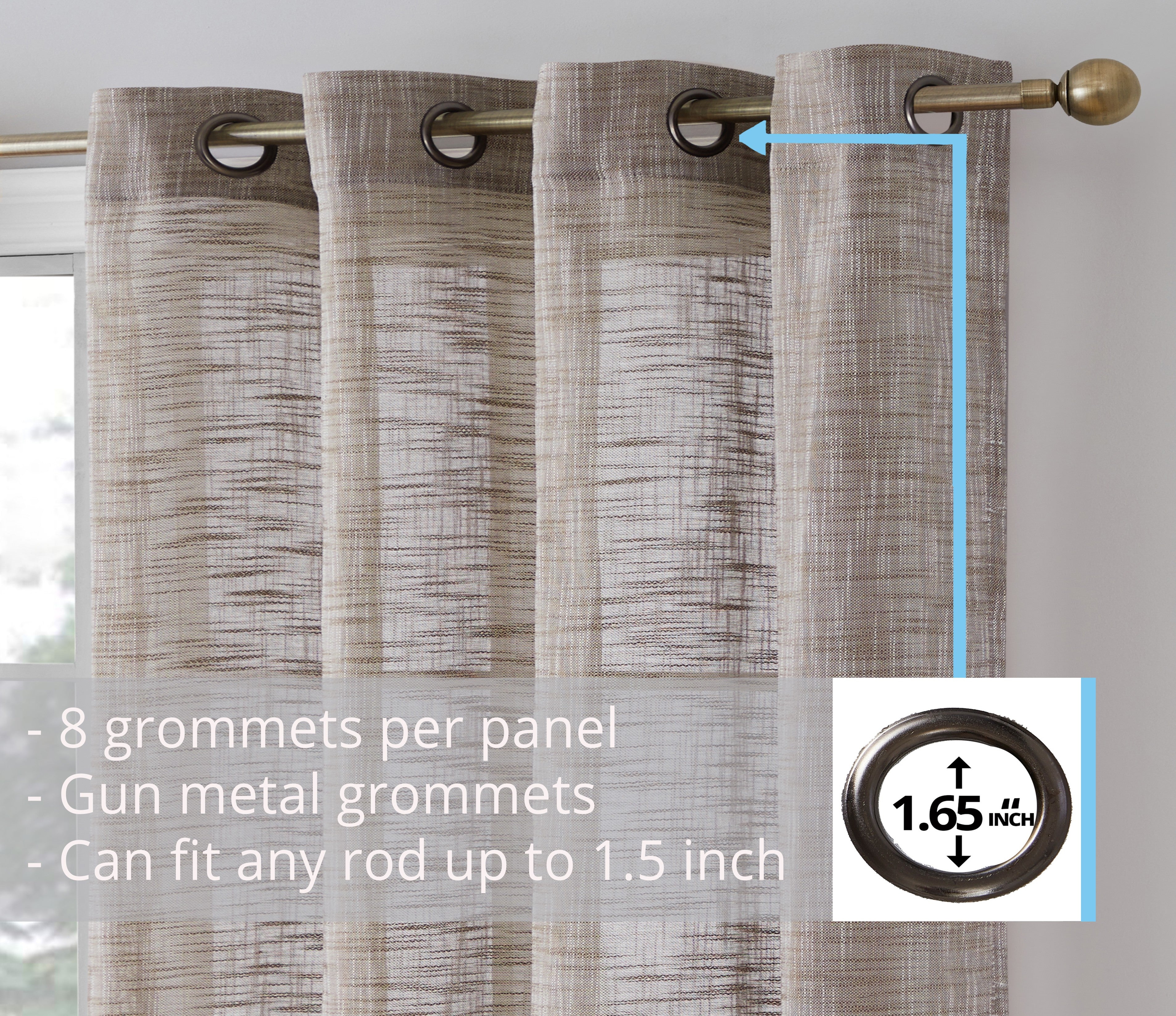 Madison Faux Linen Sheer Grommet Curtain Panels