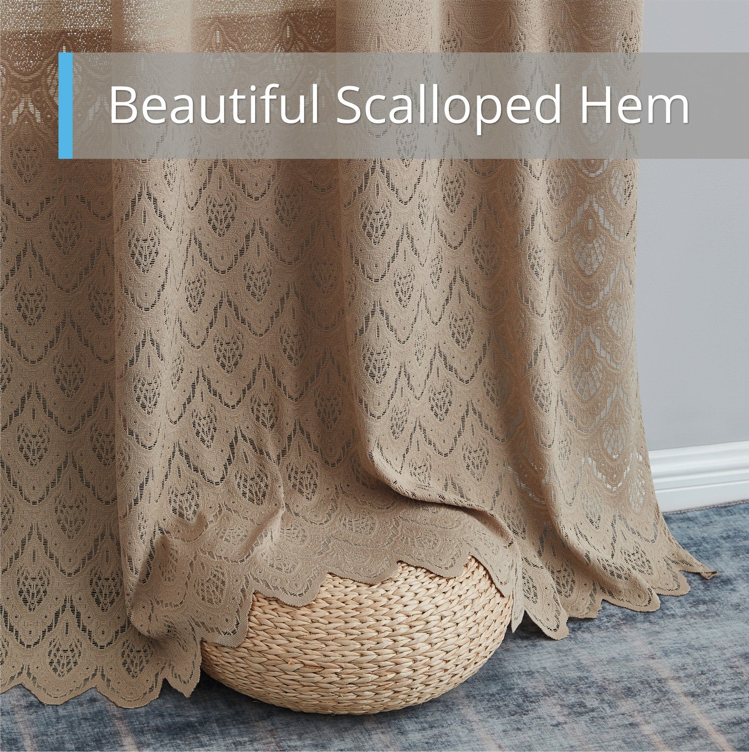 Monaco Macrame Lace Sheer Rod Pocket Curtain Panels