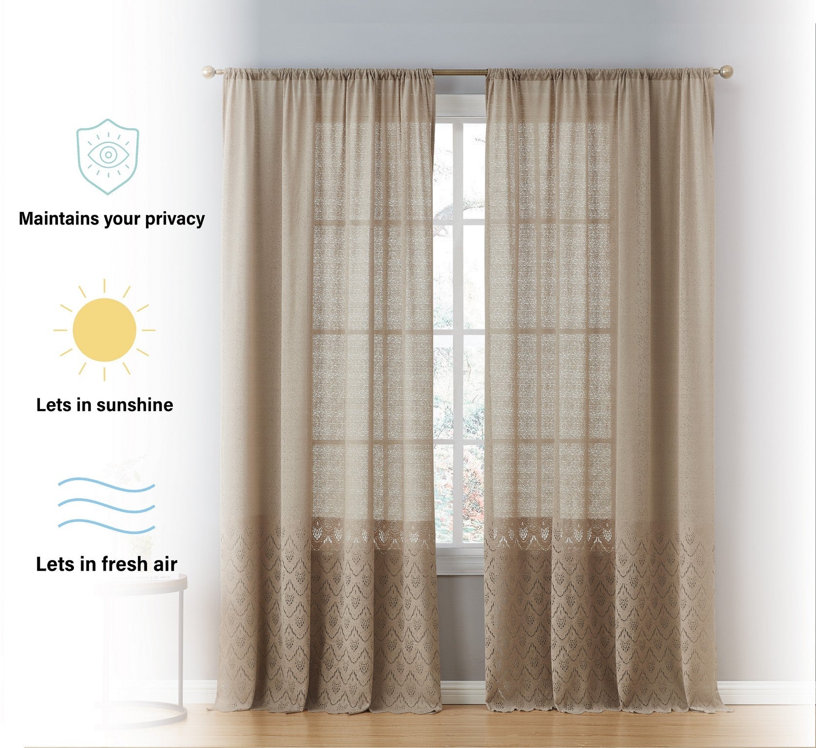 Monaco Macrame Lace Sheer Rod Pocket Curtain Panels