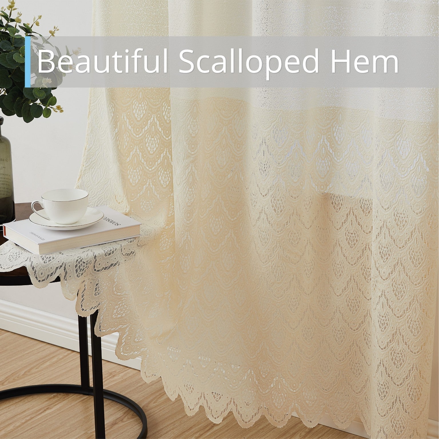 Monaco Macrame Lace Sheer Rod Pocket Curtain Panels