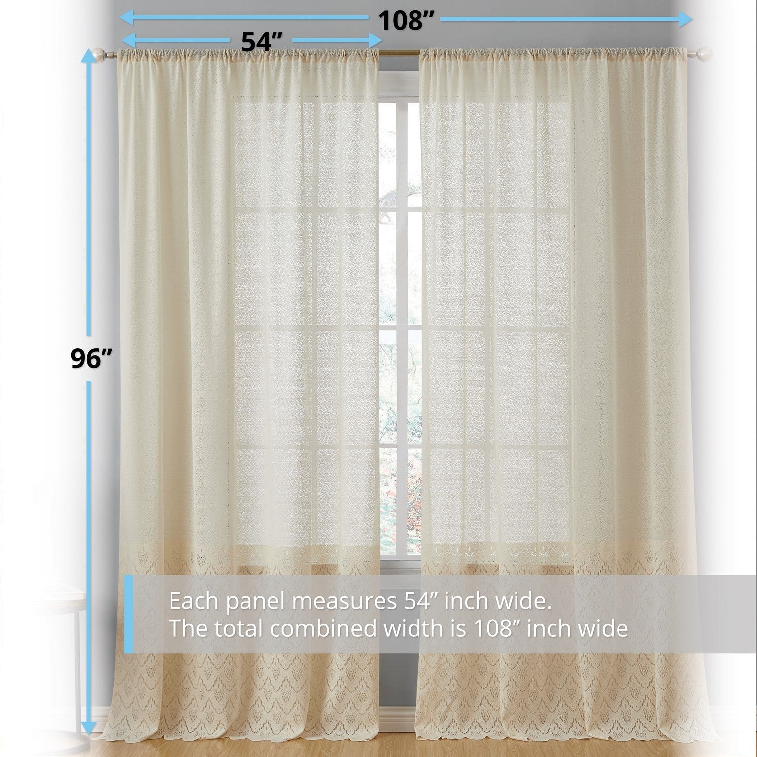 Monaco Macrame Lace Sheer Rod Pocket Curtain Panels