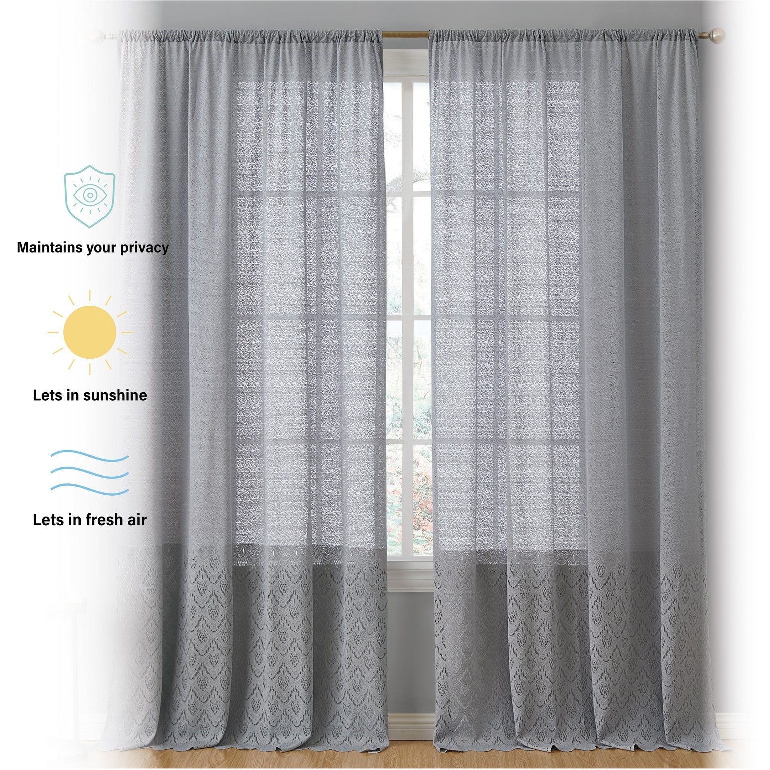 Monaco Macrame Lace Sheer Rod Pocket Curtain Panels