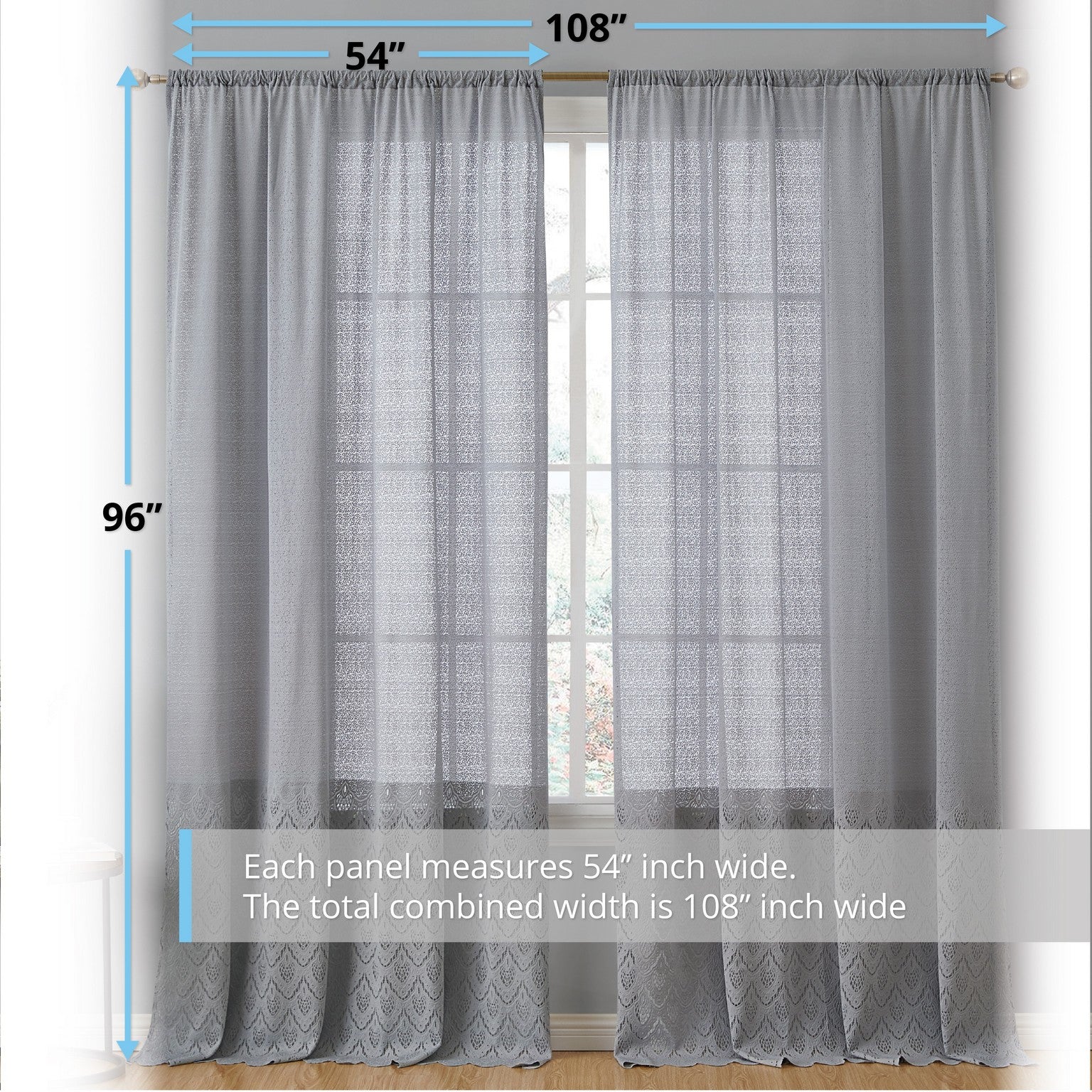 Monaco Macrame Lace Sheer Rod Pocket Curtain Panels