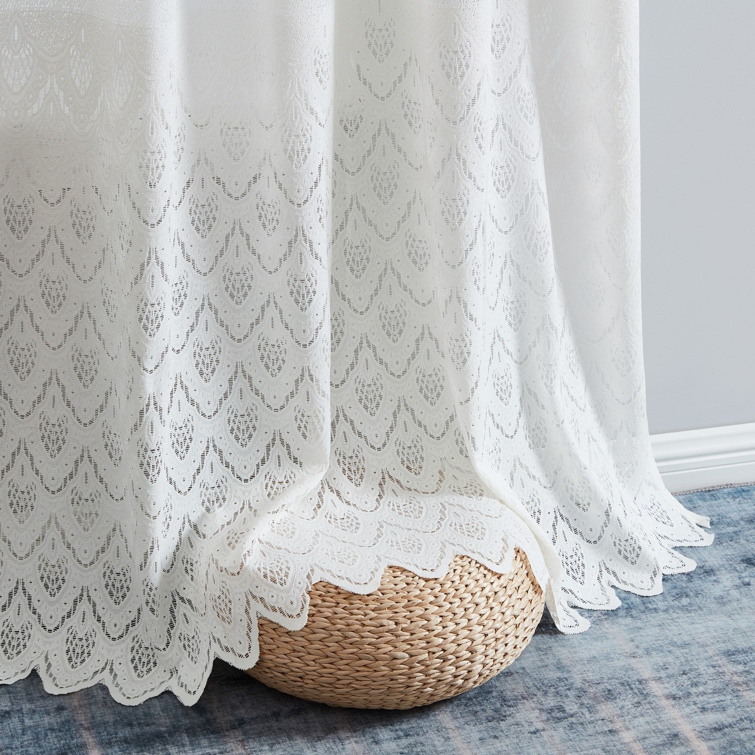 Monaco Macrame Lace Sheer Rod Pocket Curtain Panels