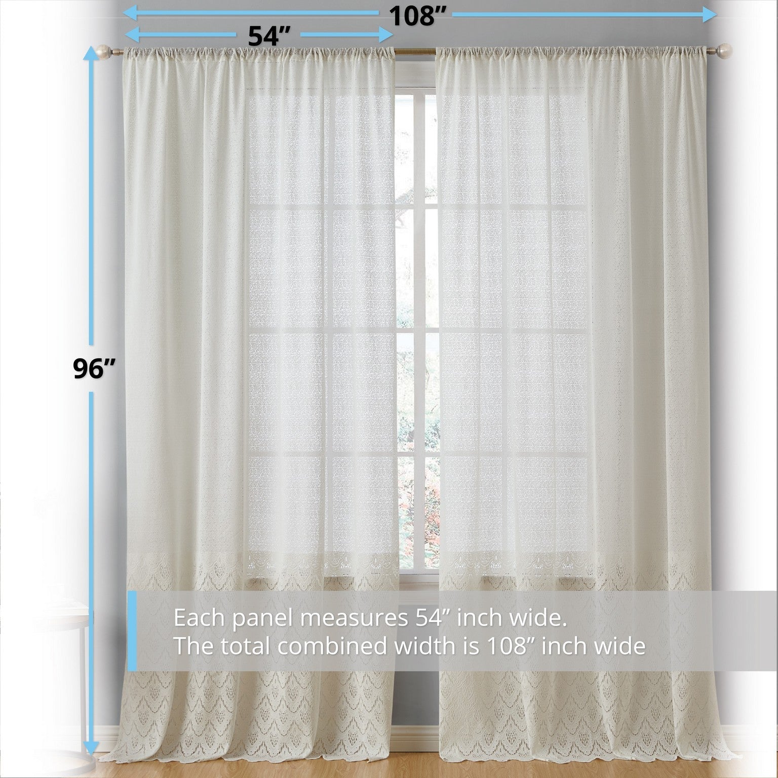 Monaco Macrame Lace Sheer Rod Pocket Curtain Panels