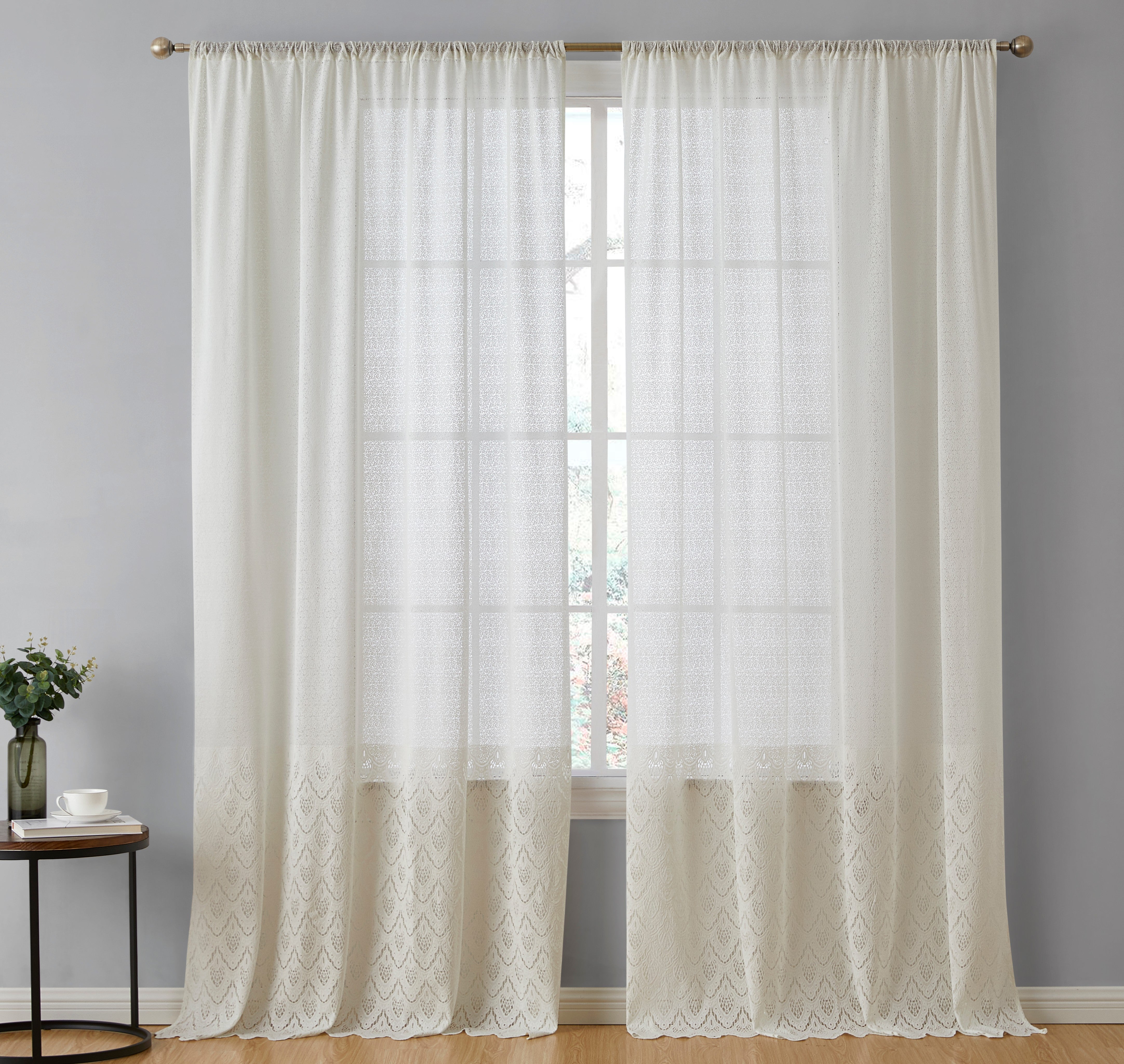 Monaco Macrame Lace Sheer Rod Pocket Curtain Panels
