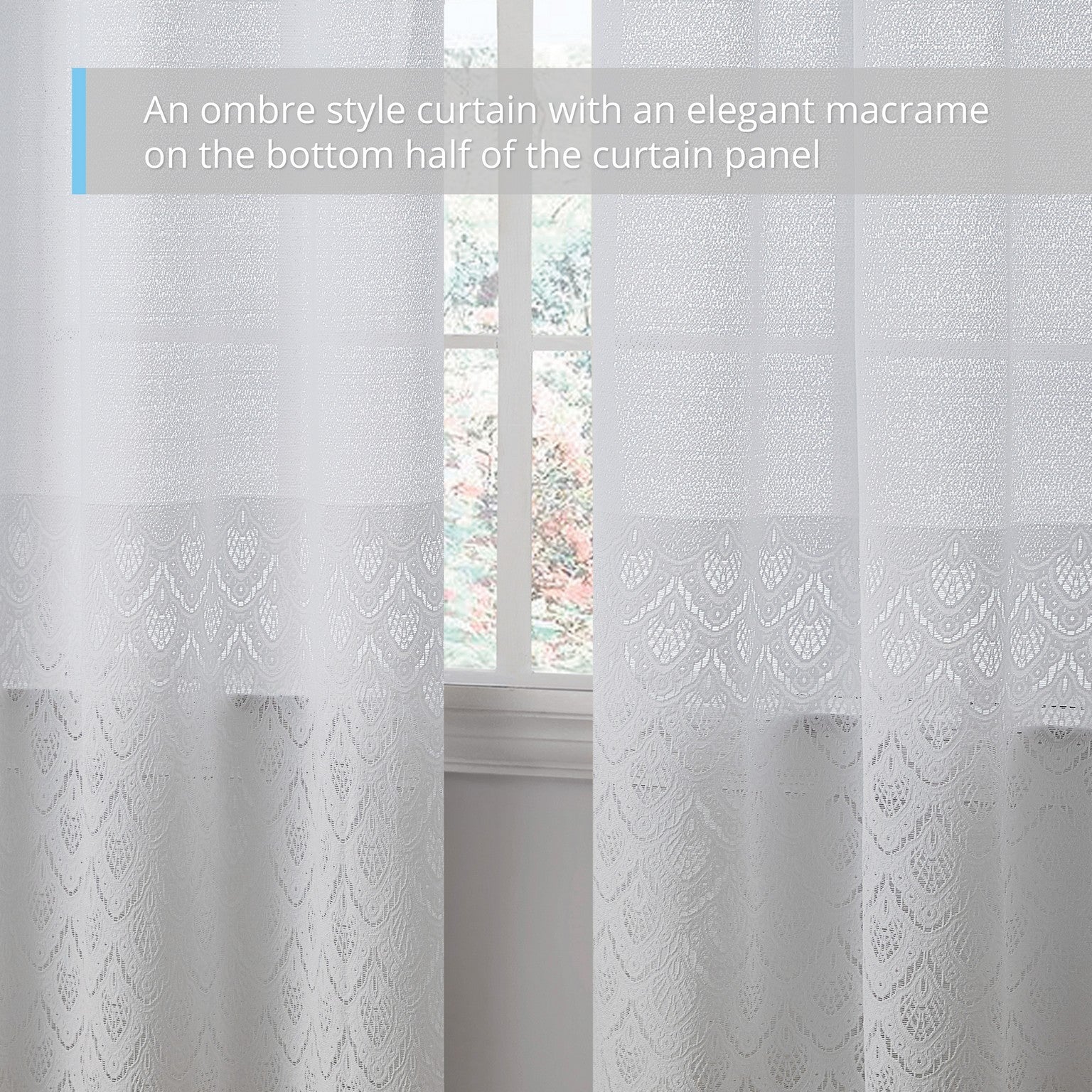 Monaco Macrame Lace Sheer Rod Pocket Curtain Panels