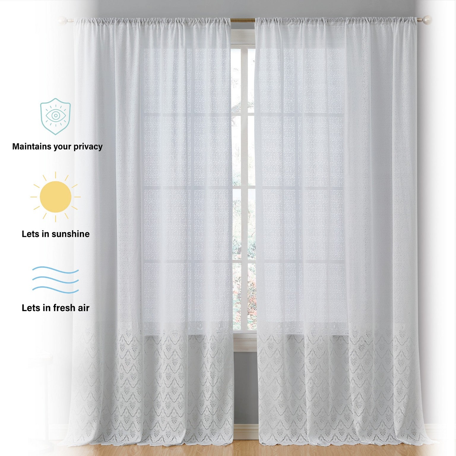 Monaco Macrame Lace Sheer Rod Pocket Curtain Panels