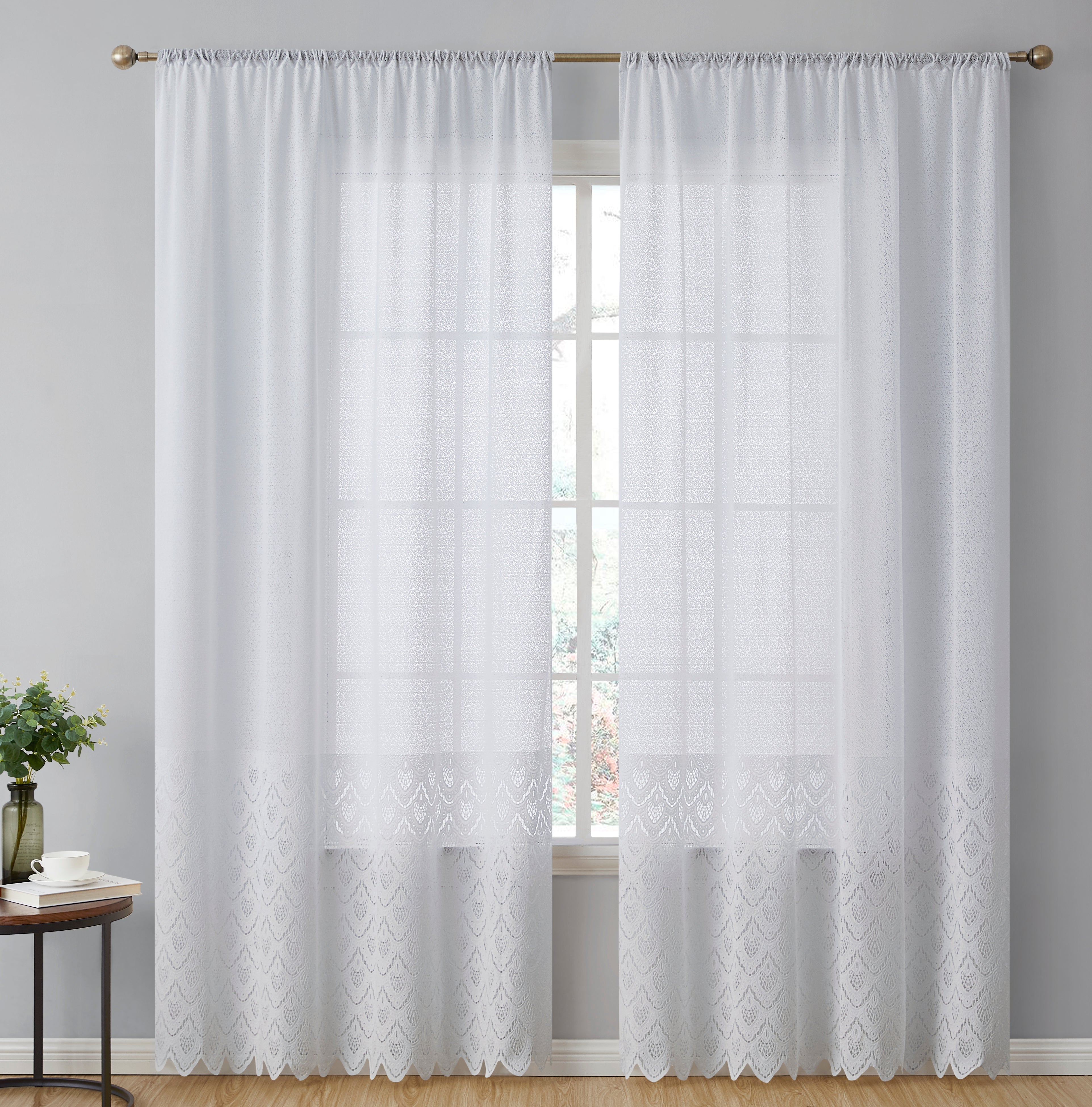 Monaco Macrame Lace Sheer Rod Pocket Curtain Panels