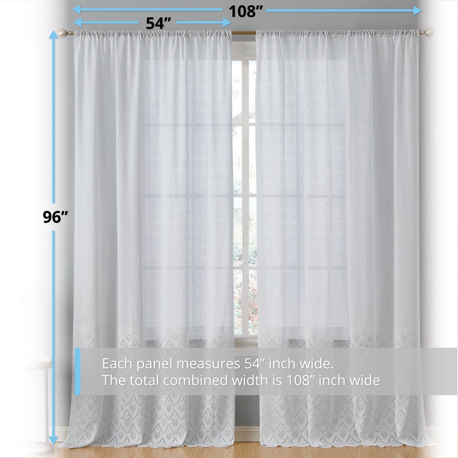 Monaco Macrame Lace Sheer Rod Pocket Curtain Panels