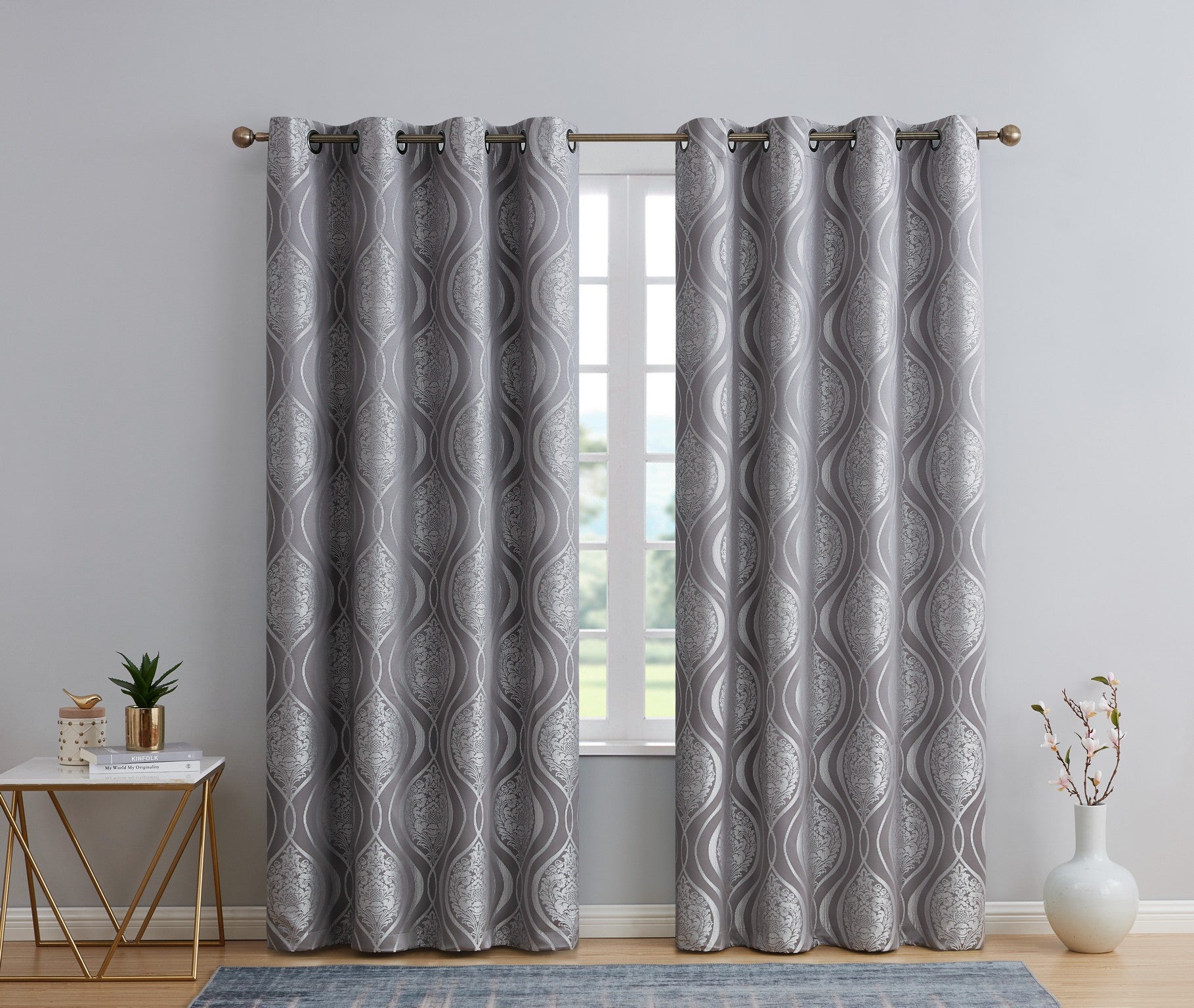 Montero Damask 100% Blackout Grommet Curtain Panels
