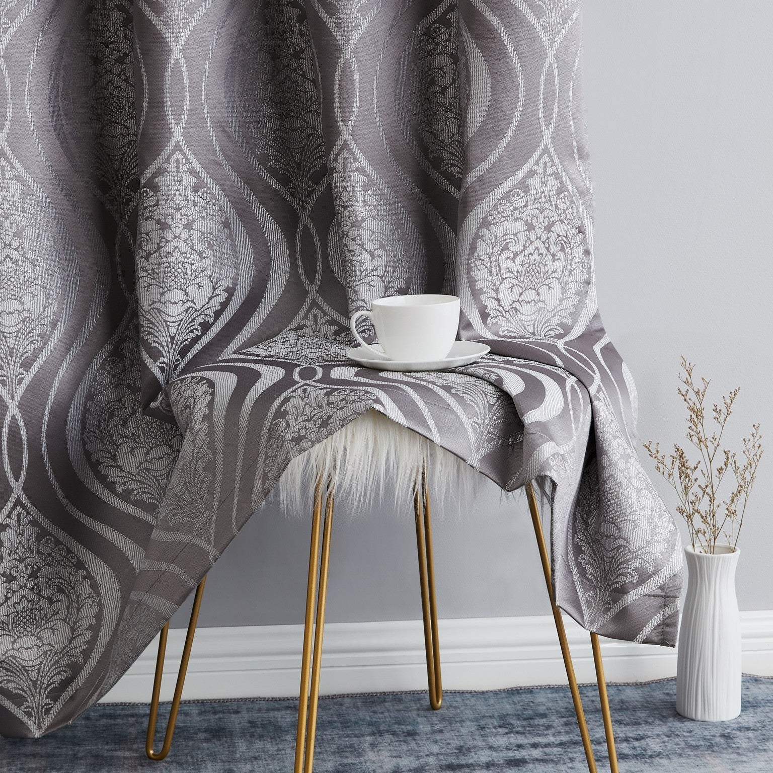 Montero Damask 100% Blackout Grommet Curtain Panels