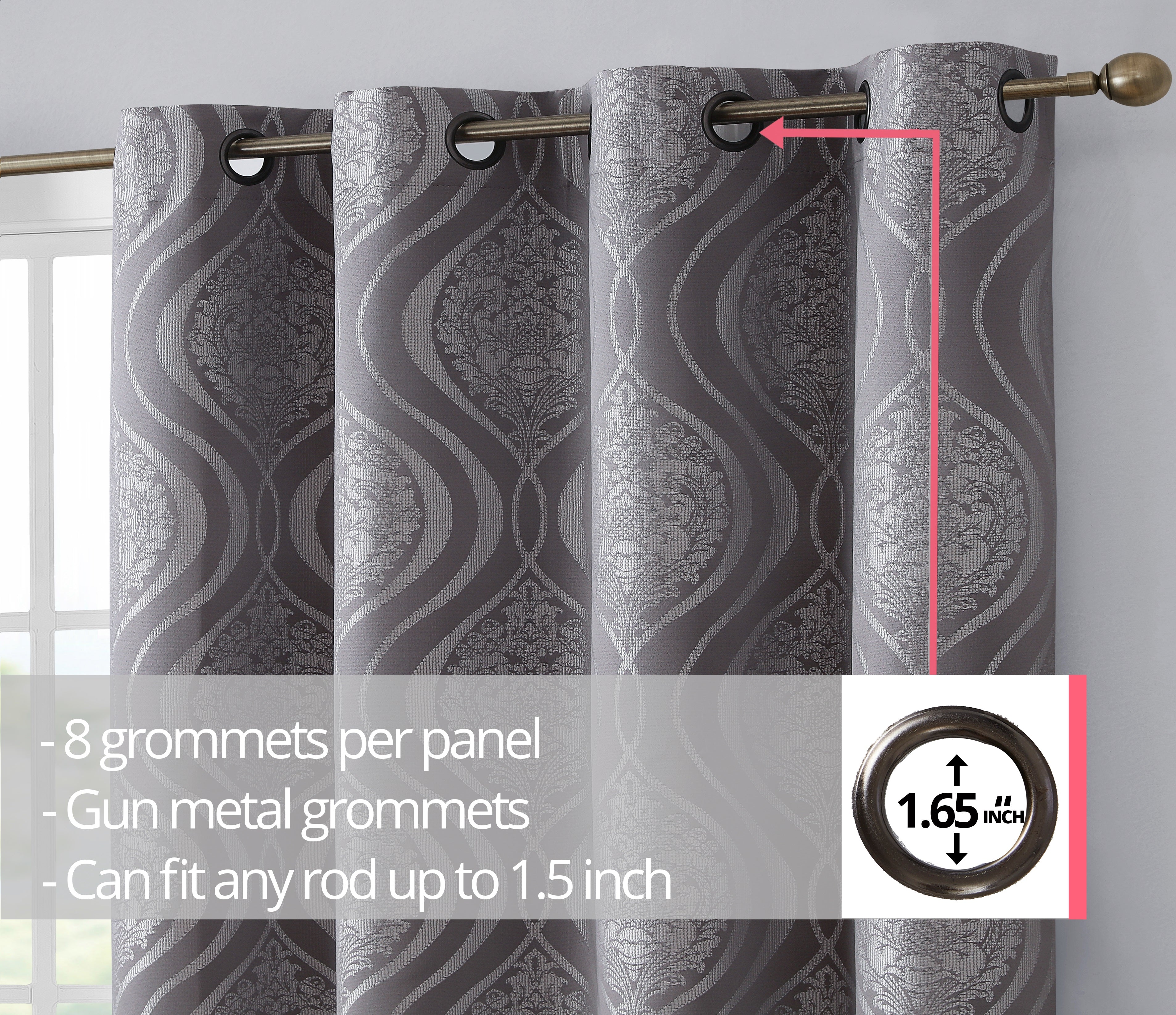 Montero Damask 100% Blackout Grommet Curtain Panels