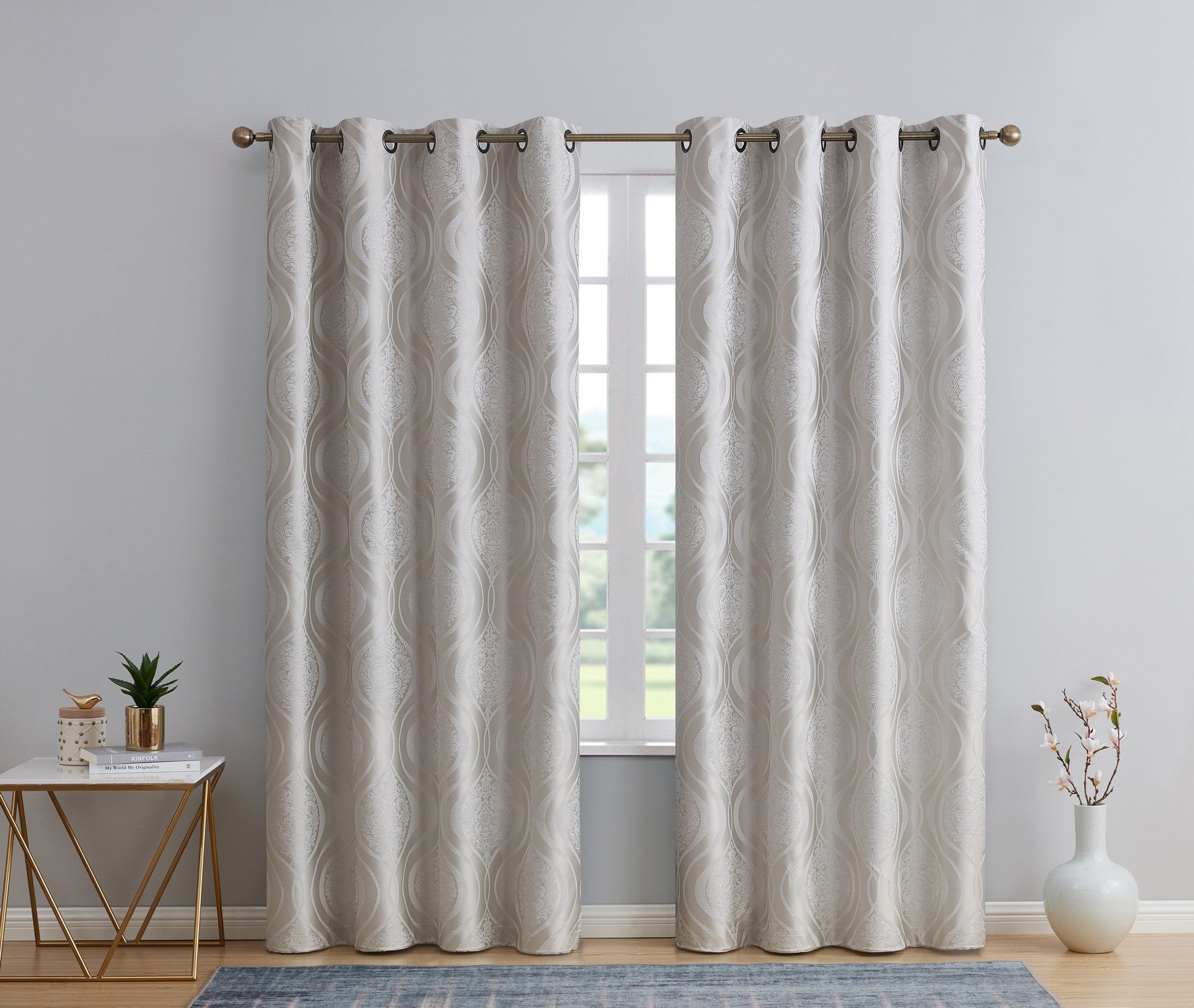 Montero Damask 100% Blackout Grommet Curtain Panels