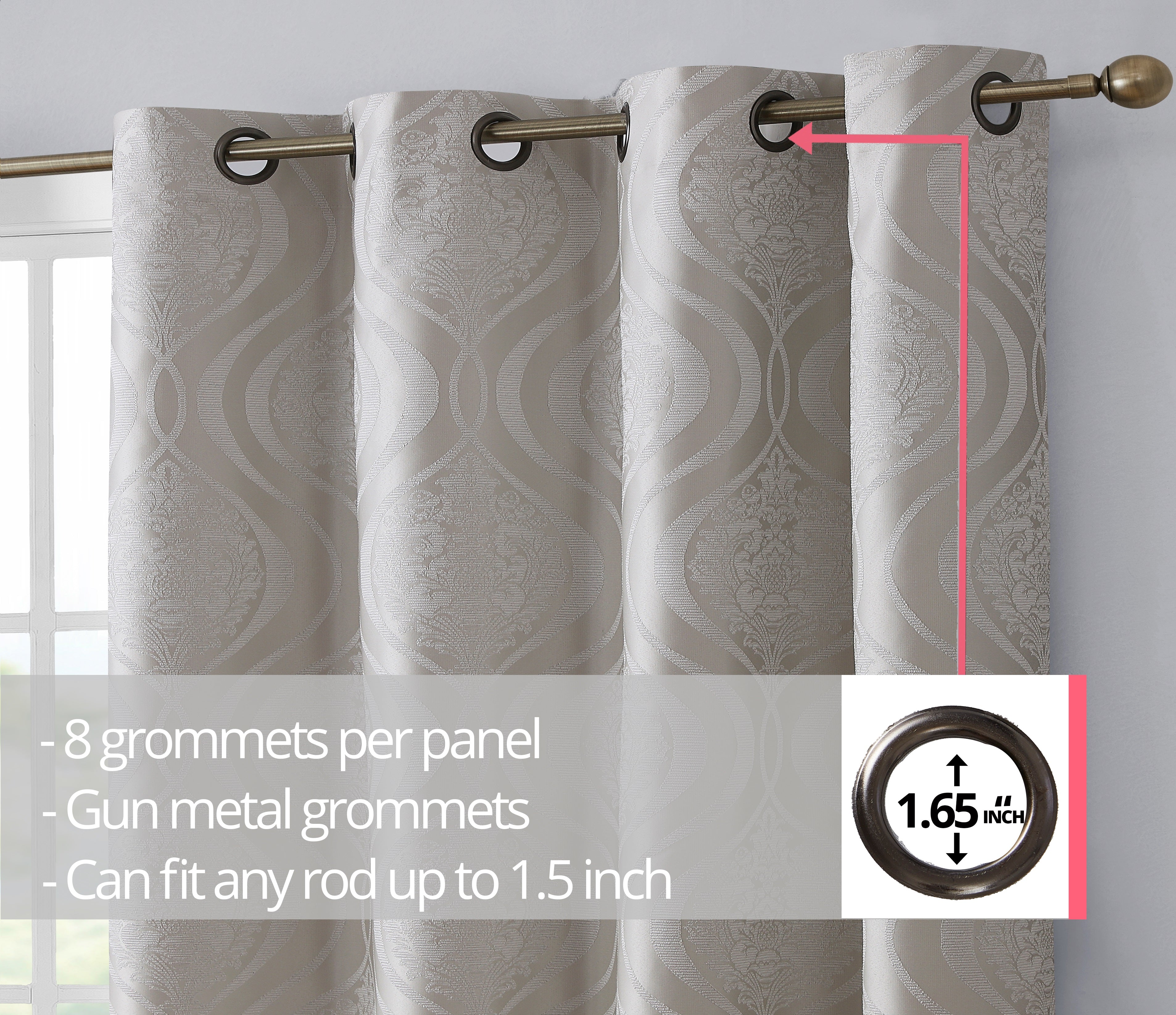 Montero Damask 100% Blackout Grommet Curtain Panels