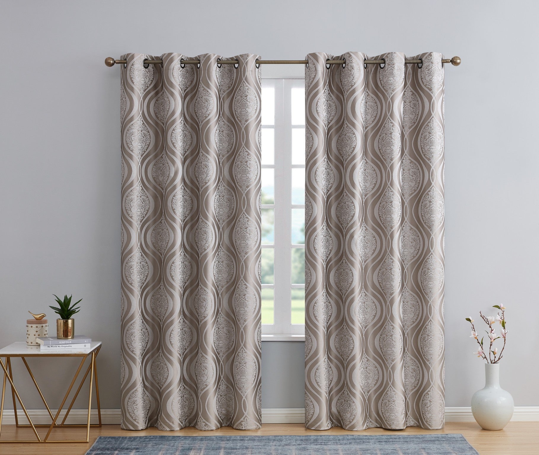Montero Damask 100% Blackout Grommet Curtain Panels