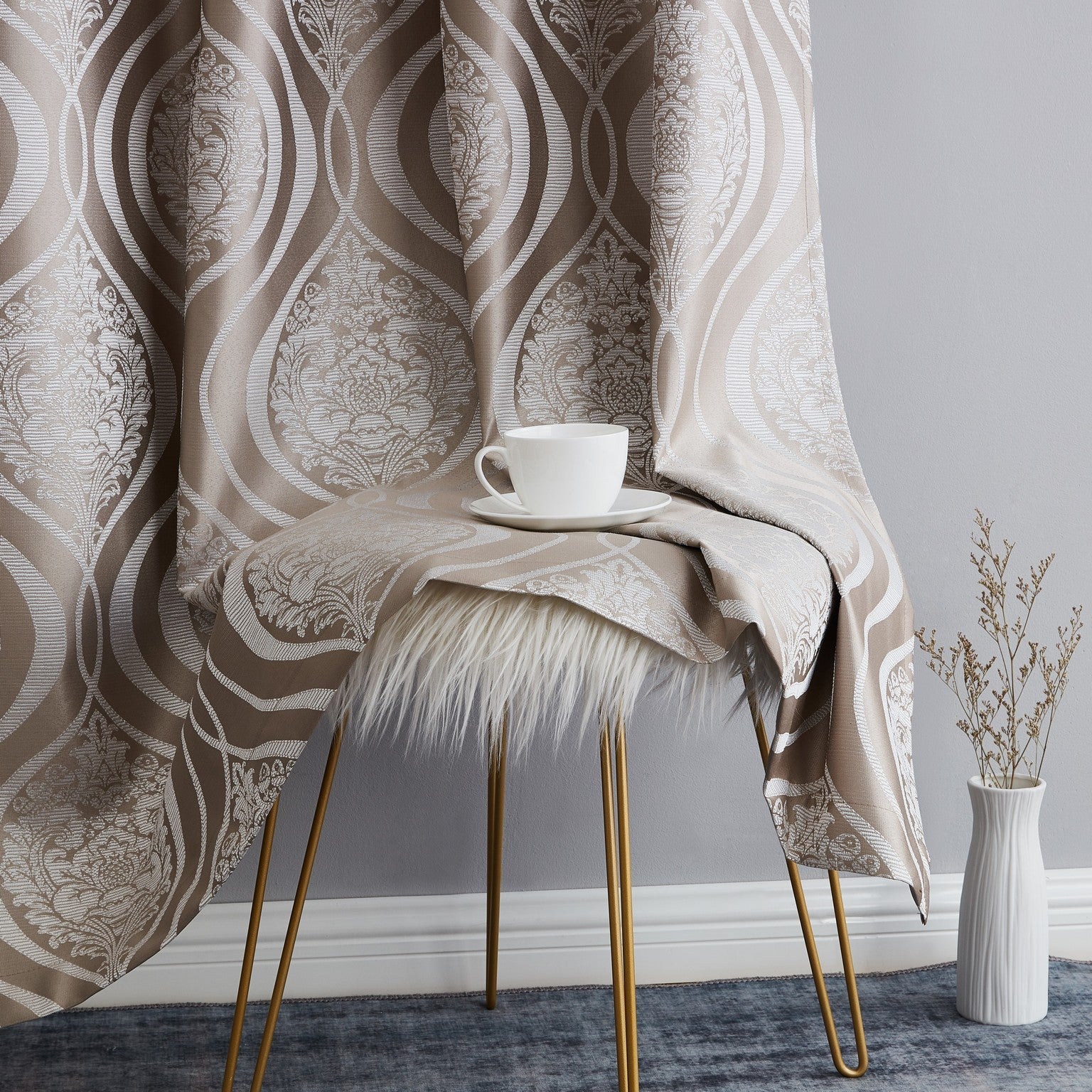 Montero Damask 100% Blackout Grommet Curtain Panels