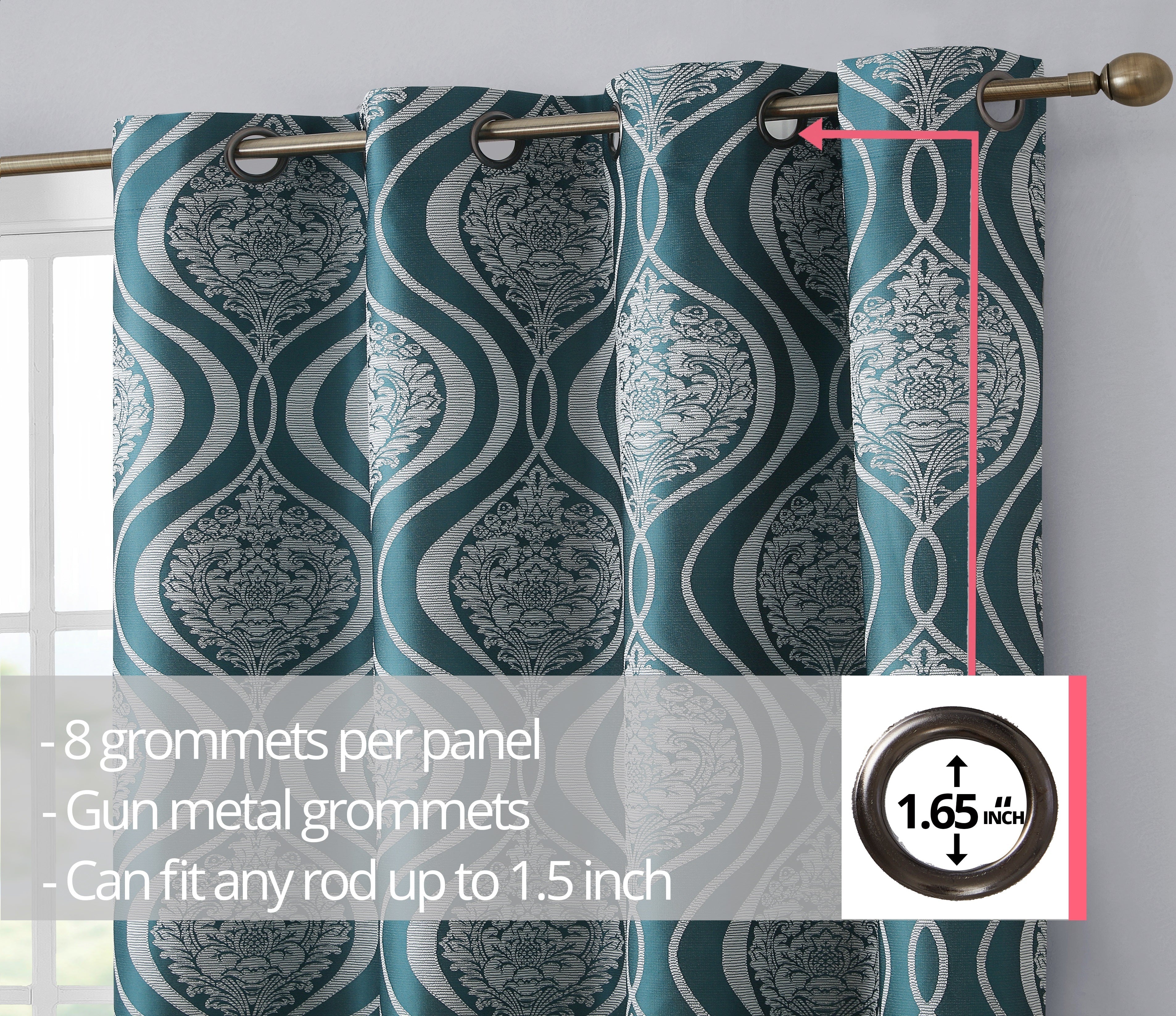 Montero Damask 100% Blackout Grommet Curtain Panels