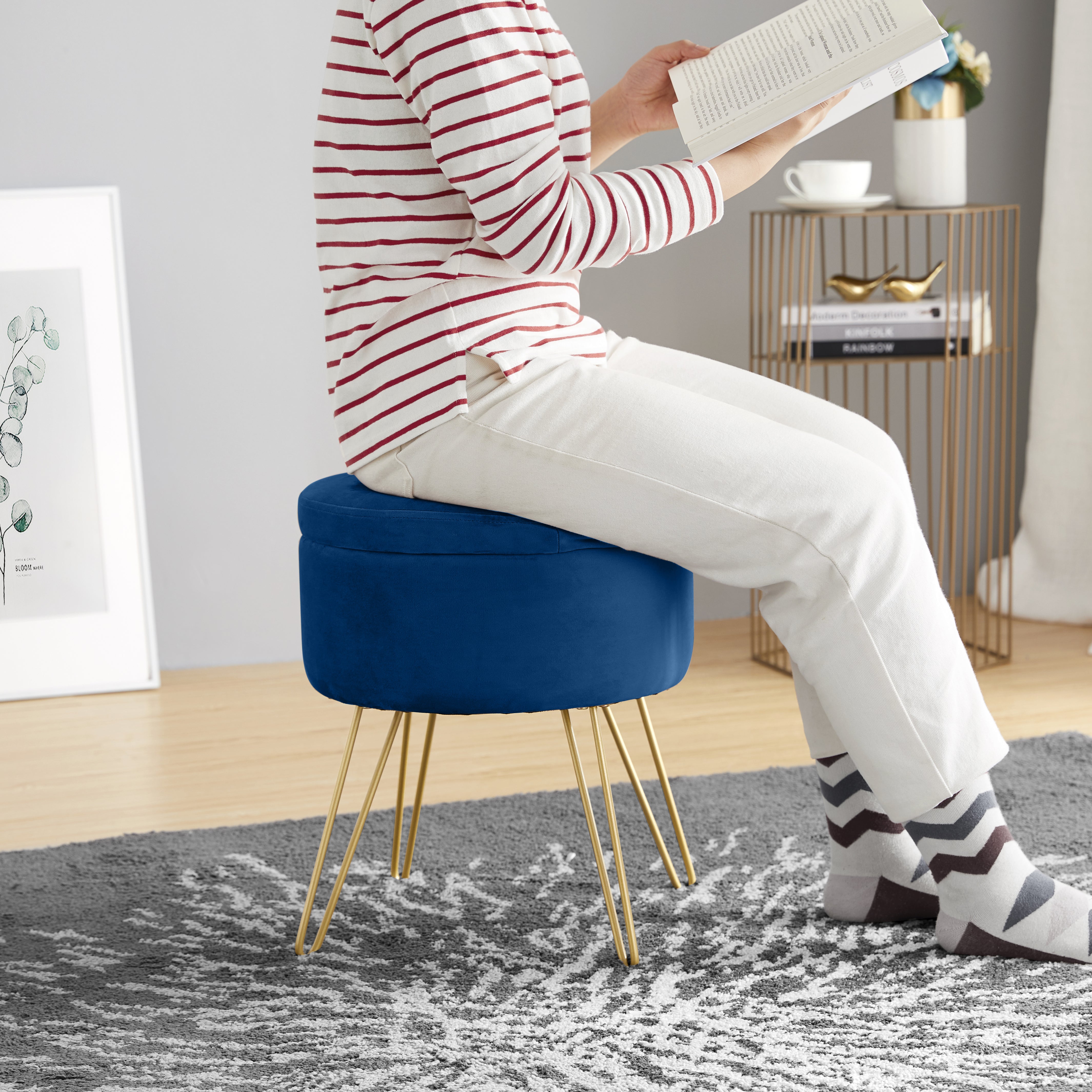 Round Velvet Storage Ottoman