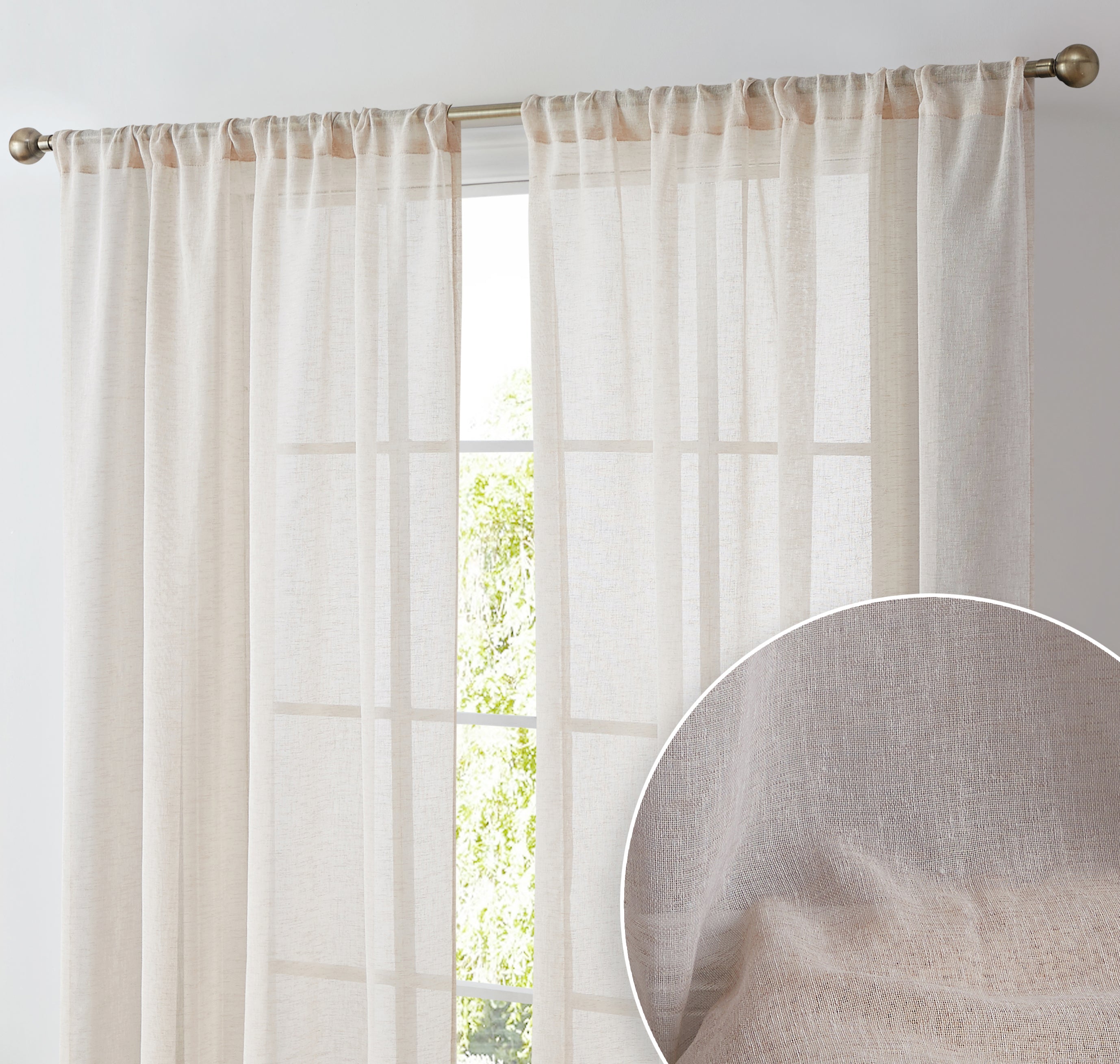 Penelope Faux Linen Sheer Curtain Panels