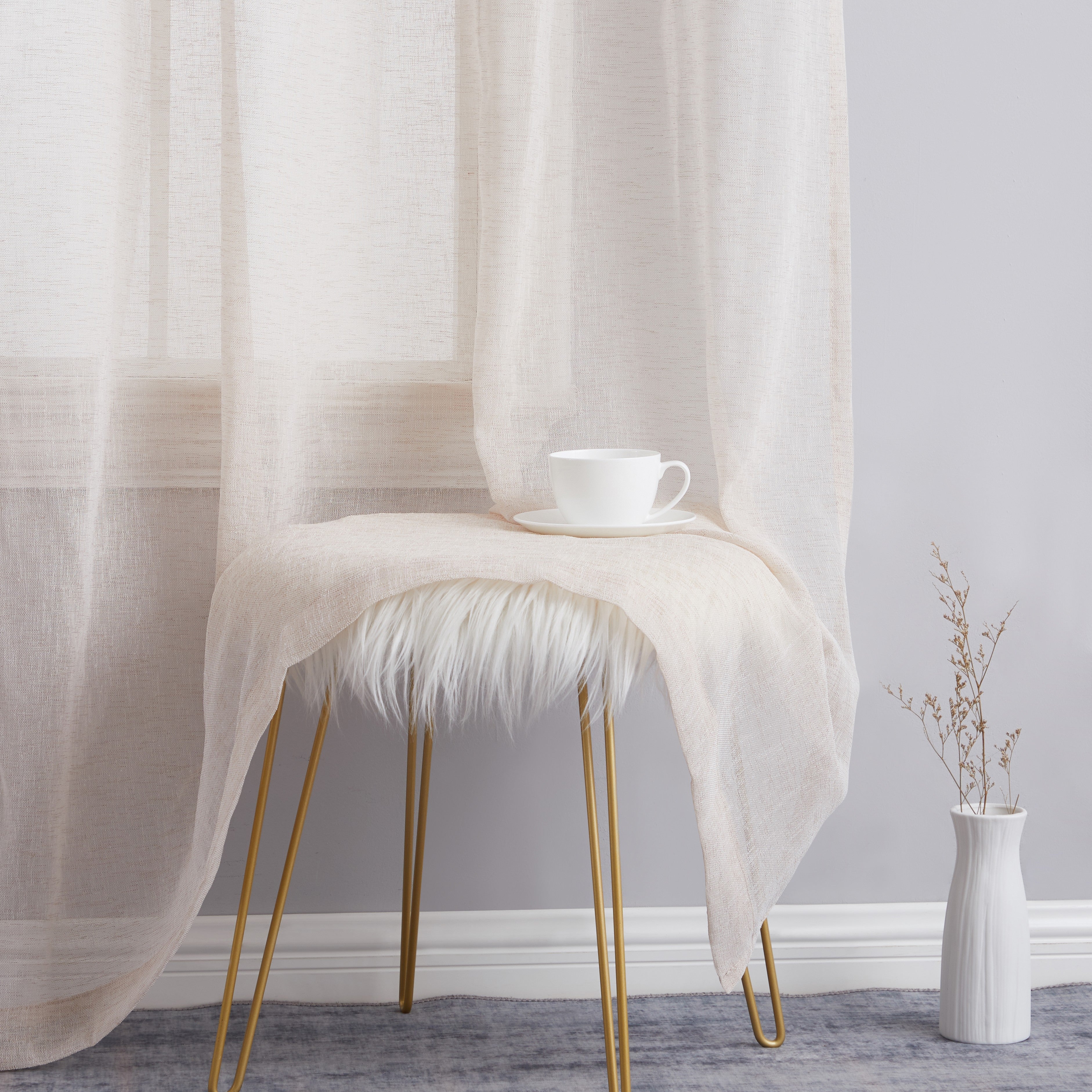 Penelope Faux Linen Sheer Curtain Panels