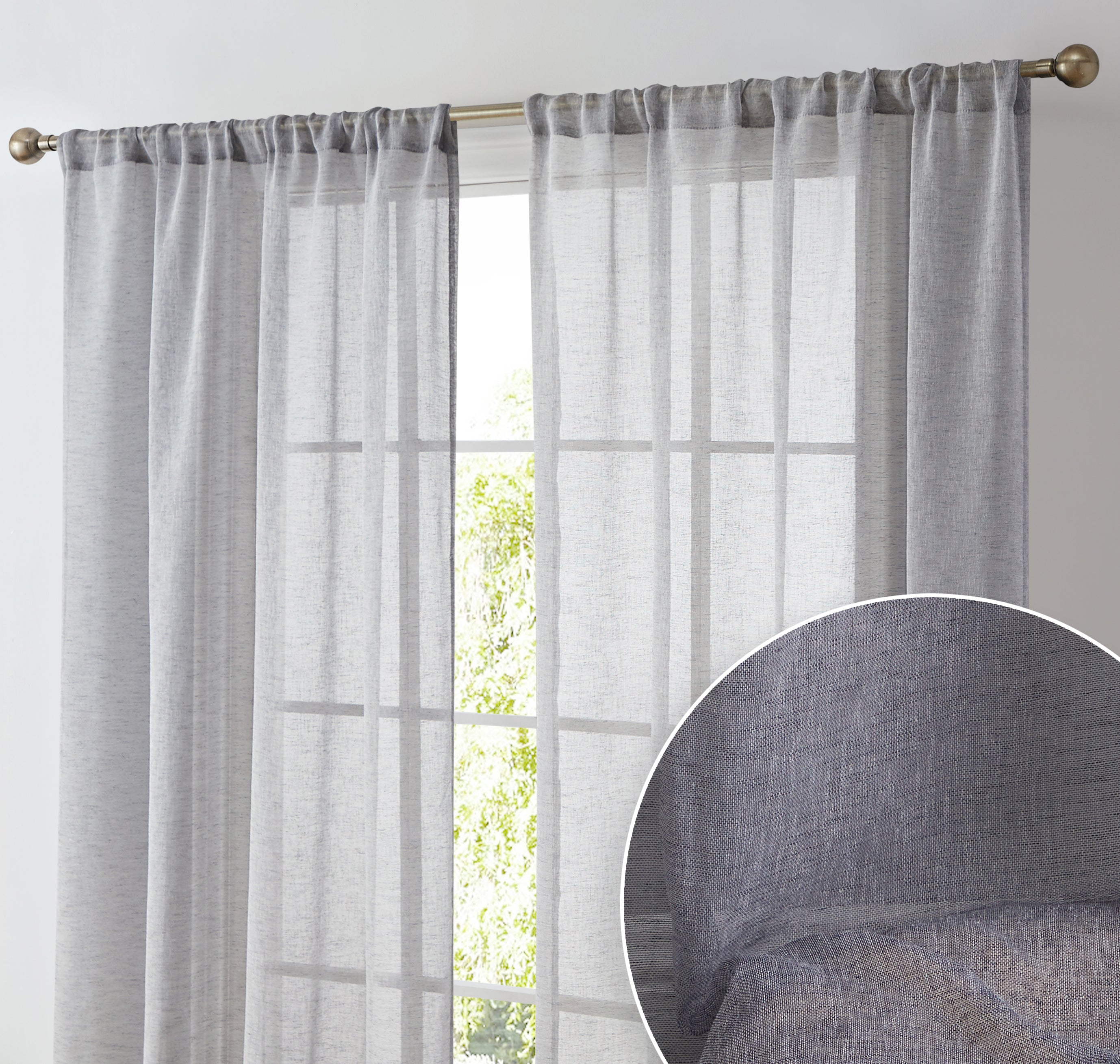 Penelope Faux Linen Sheer Curtain Panels