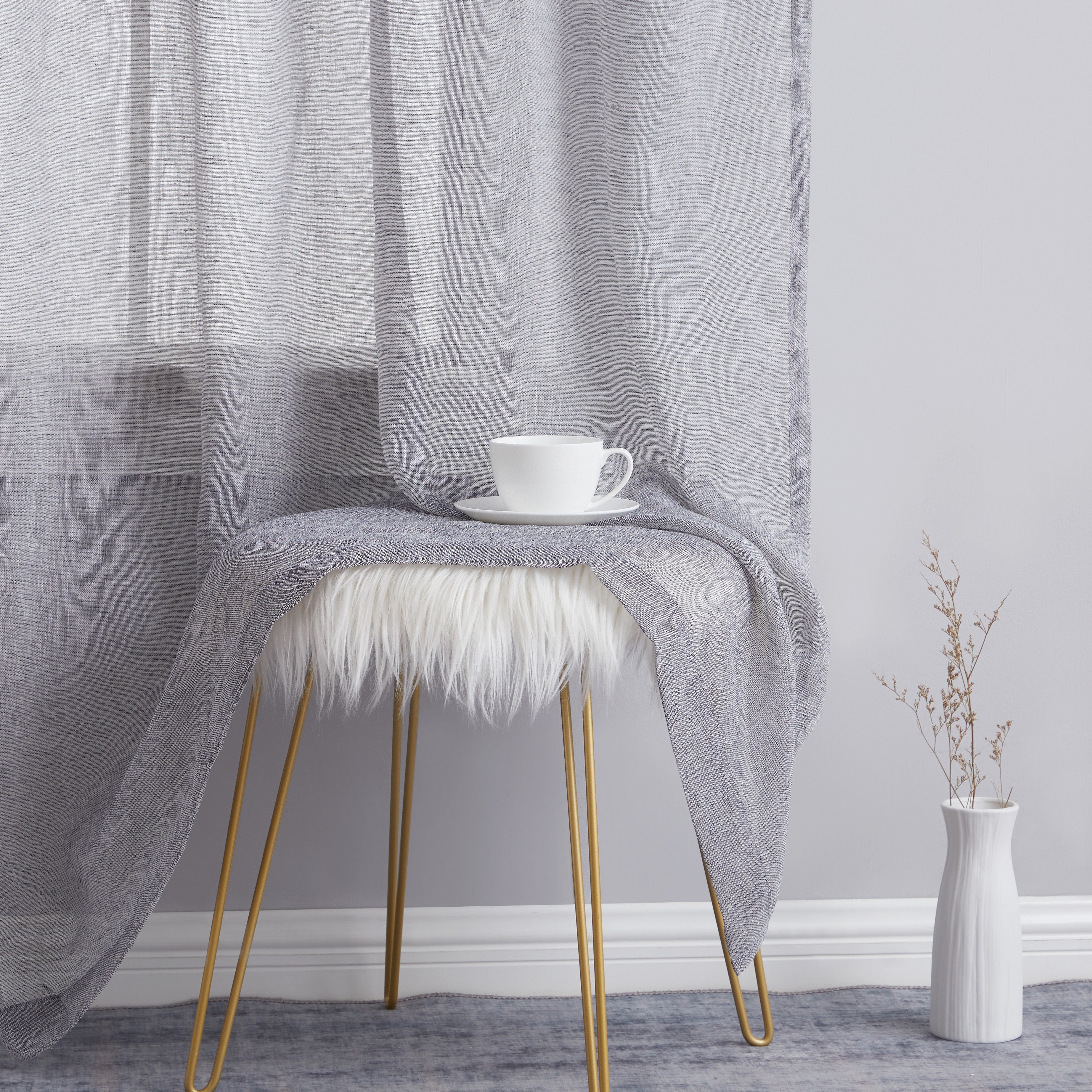 Penelope Faux Linen Sheer Curtain Panels