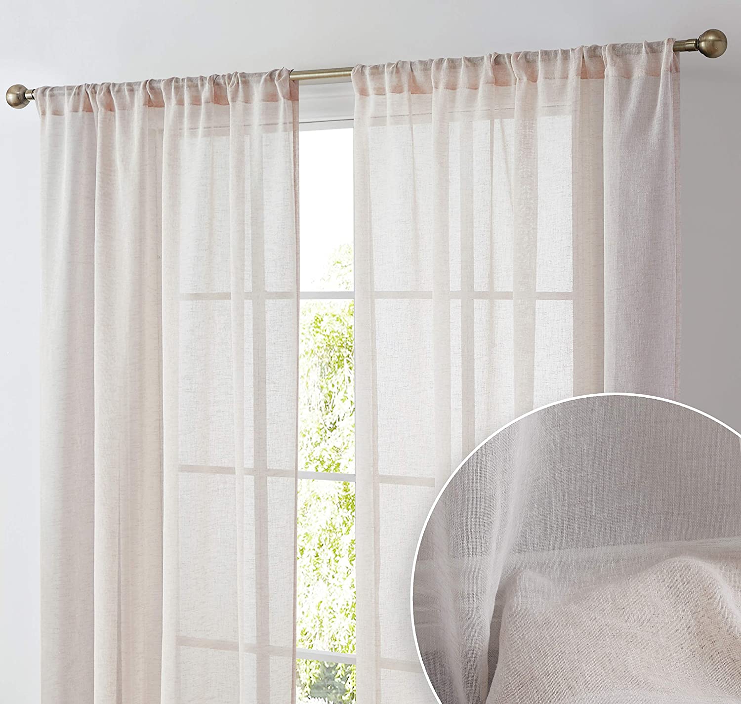Penelope Faux Linen Sheer Curtain Panels