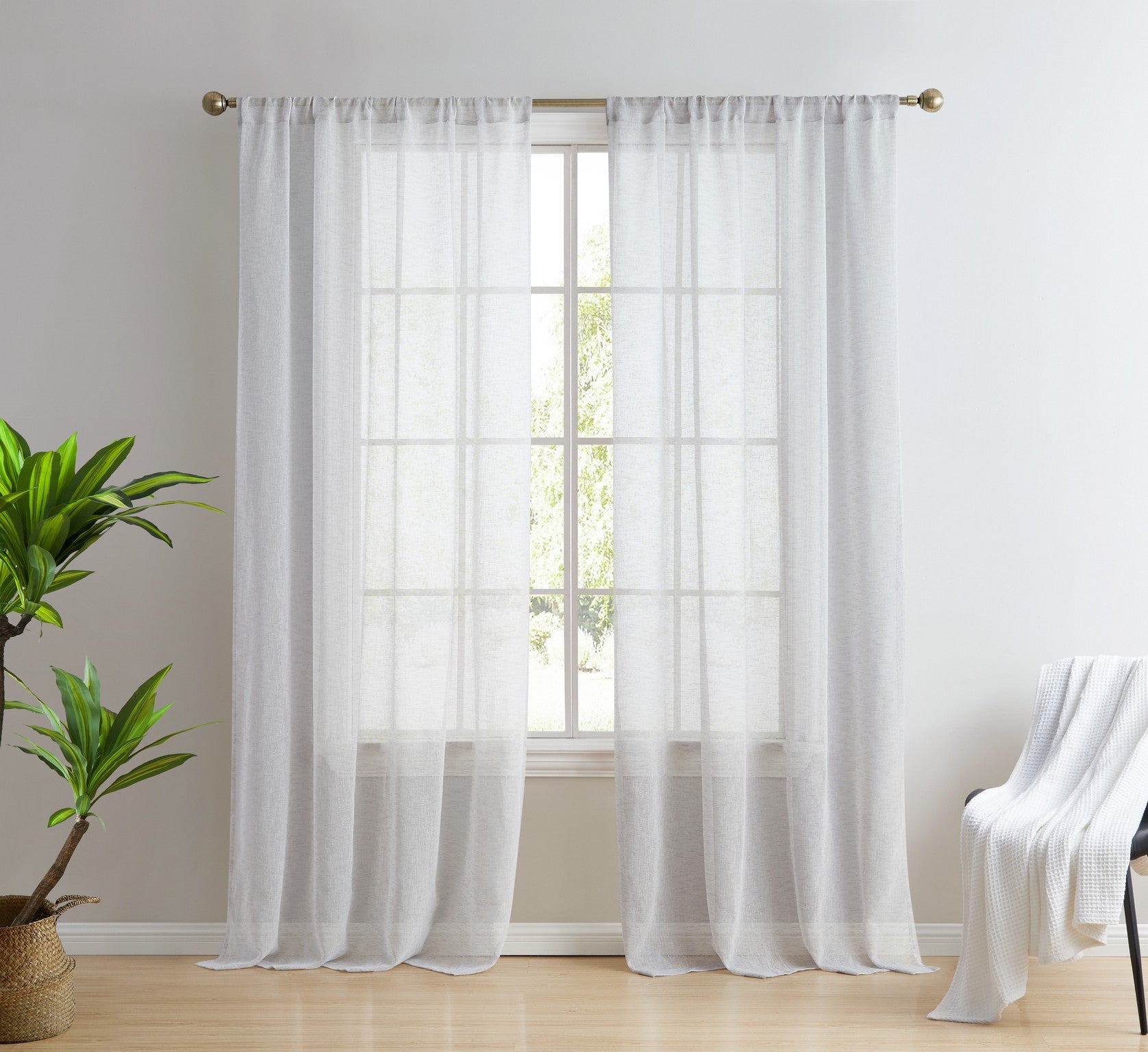 Penelope Faux Linen Sheer Curtain Panels