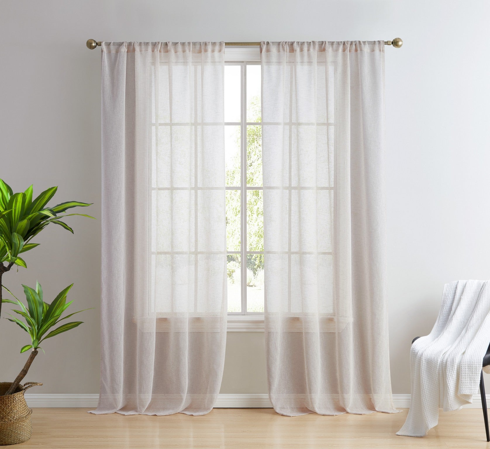 Penelope Faux Linen Sheer Curtain Panels