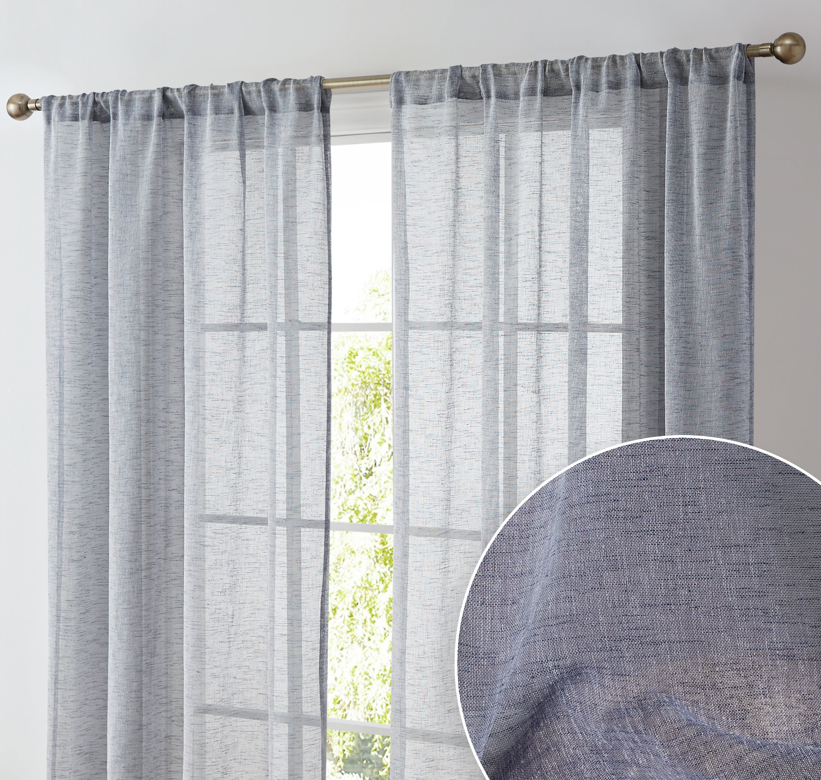 Penelope Faux Linen Sheer Curtain Panels