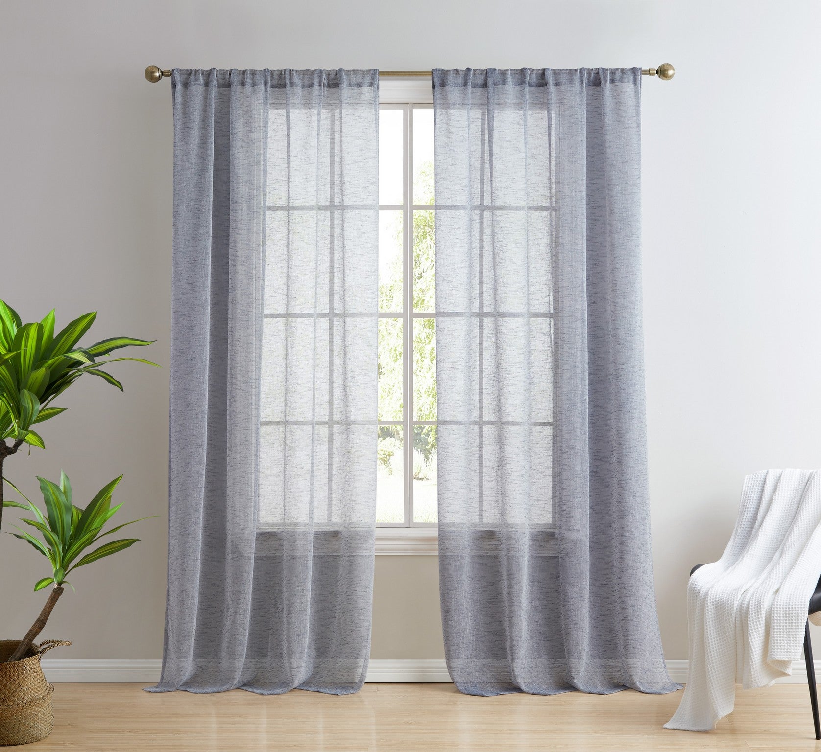 Penelope Faux Linen Sheer Curtain Panels