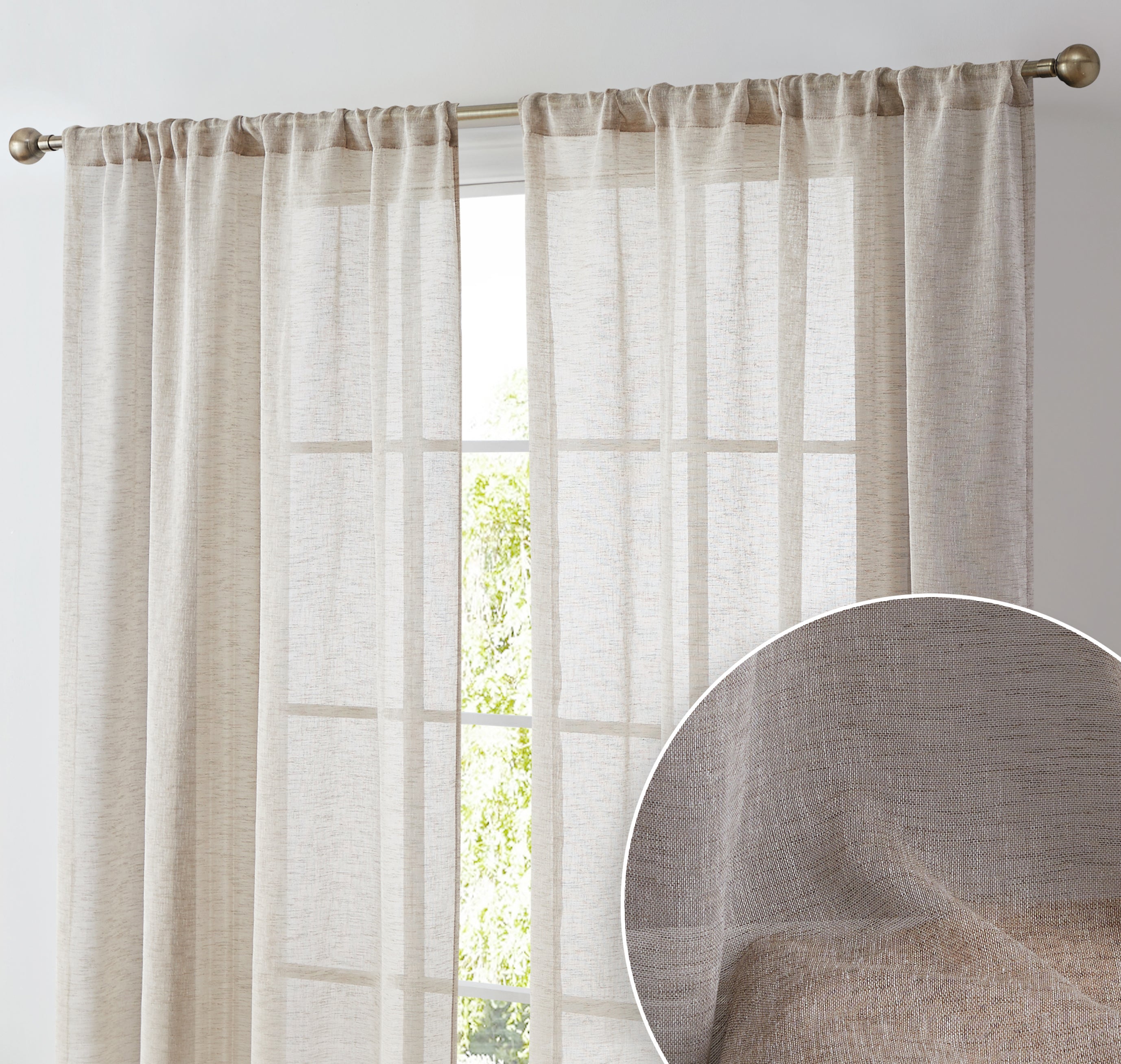 Penelope Faux Linen Sheer Curtain Panels