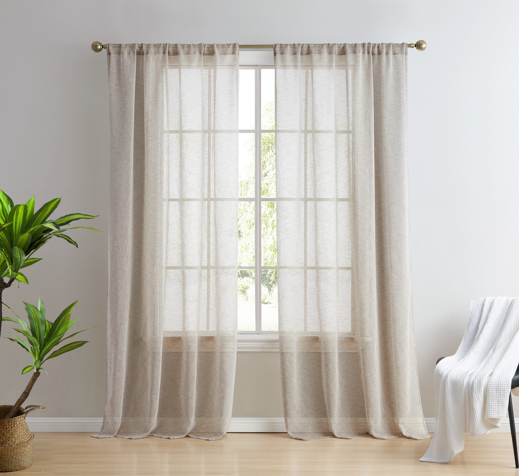 Penelope Faux Linen Sheer Curtain Panels