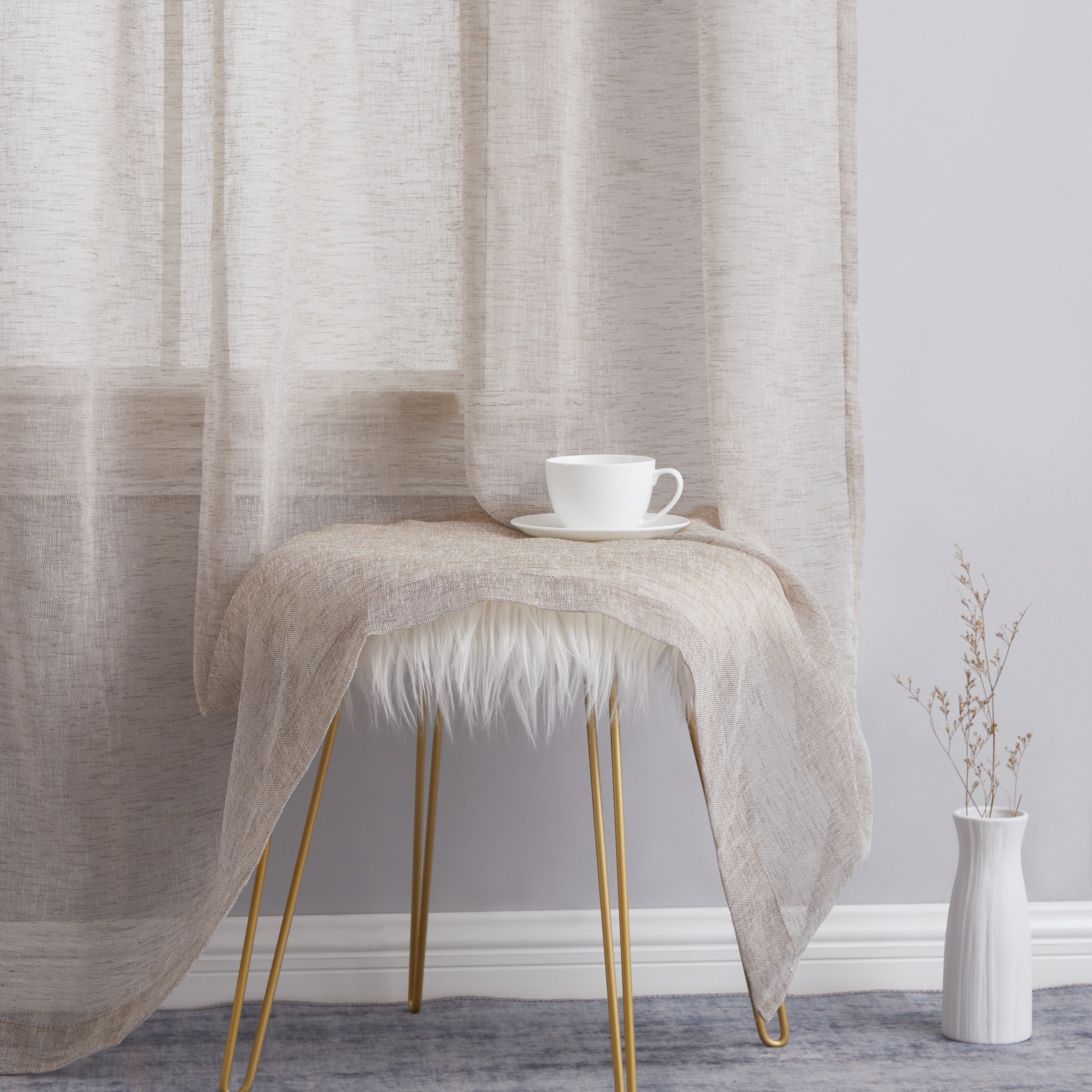 Penelope Faux Linen Sheer Curtain Panels