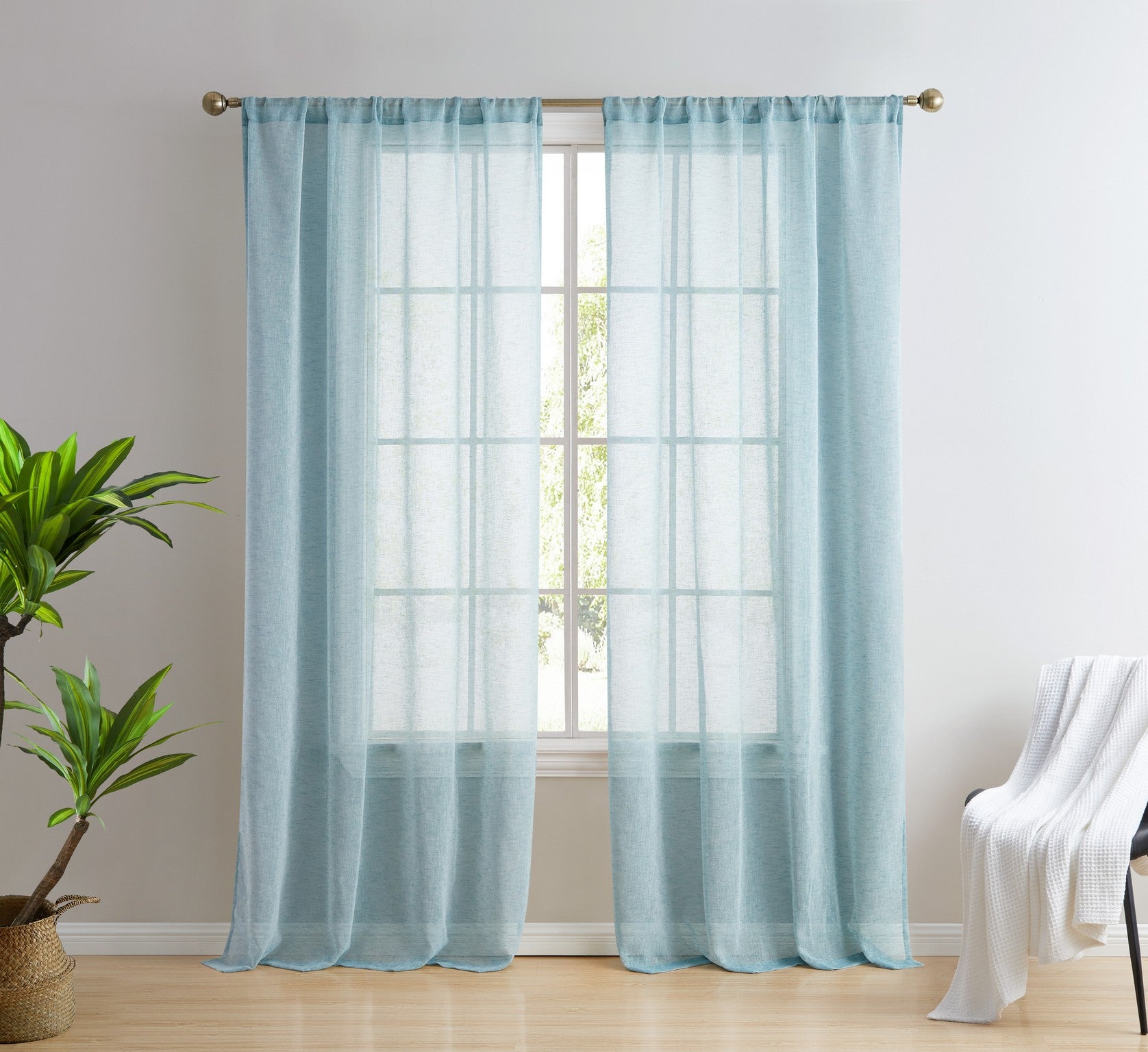 Penelope Faux Linen Sheer Curtain Panels