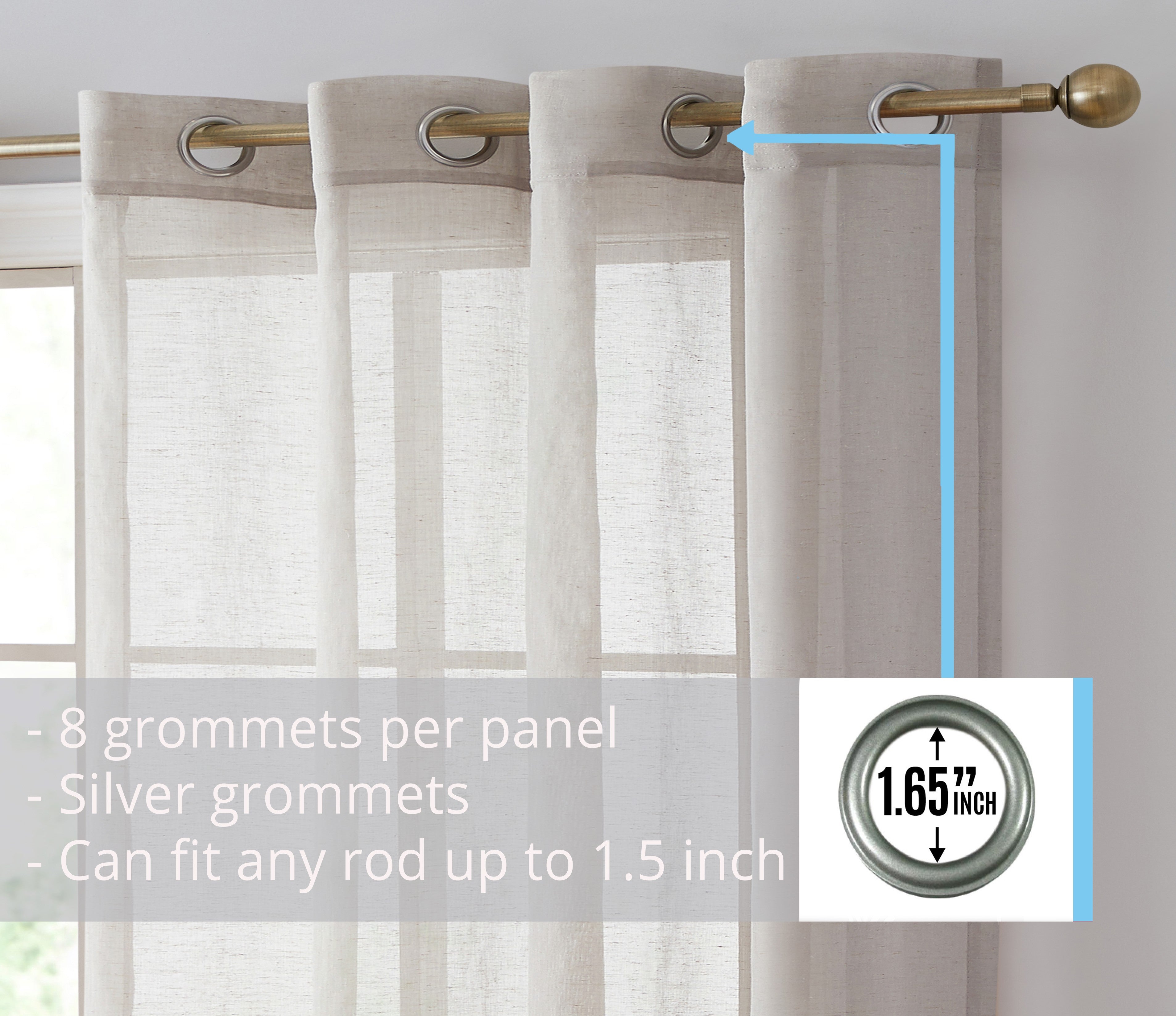 Sierra Linen Sheer Grommet Curtain Panels