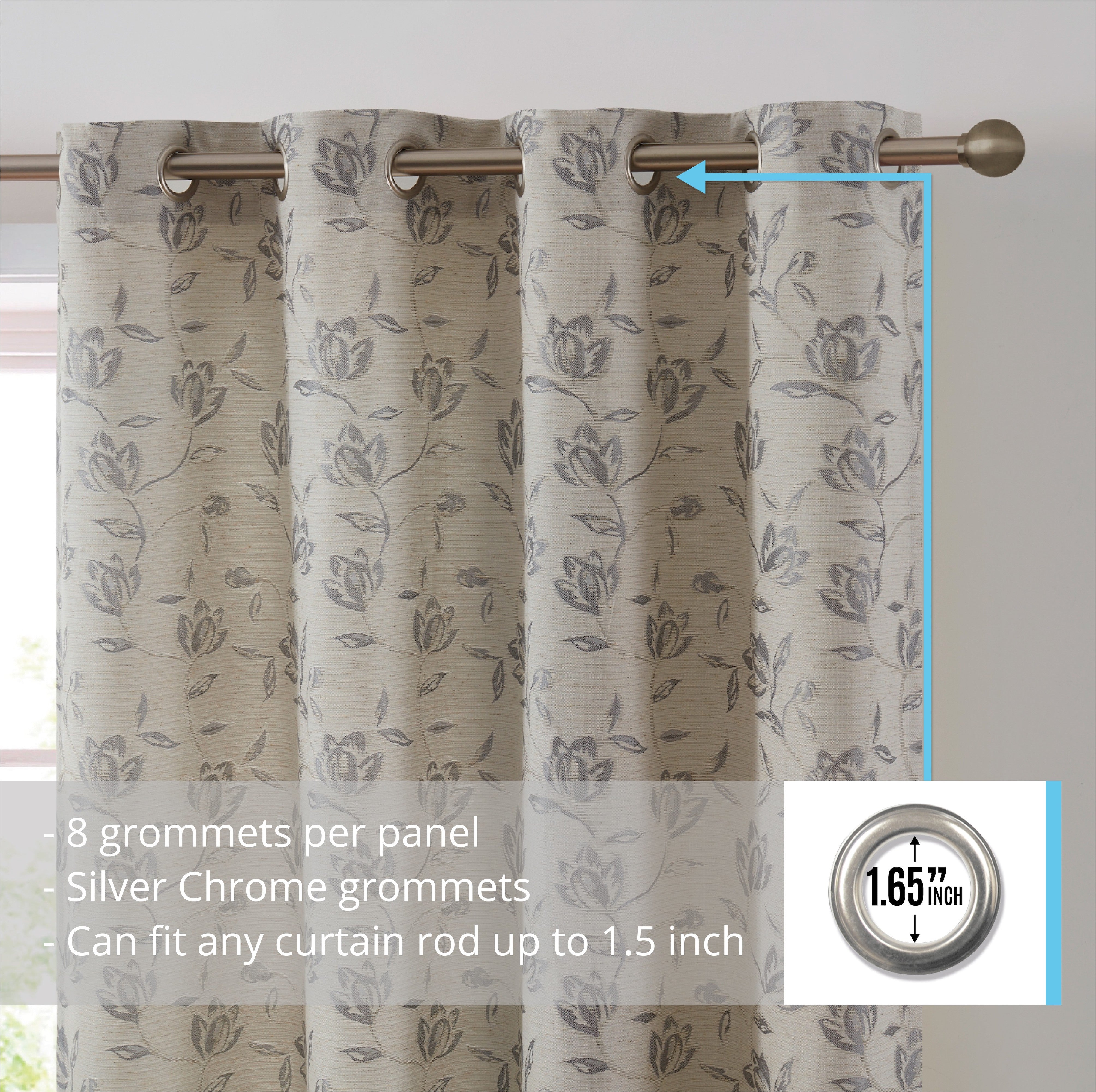 Zoey Burlap Floral Grommet Curtains