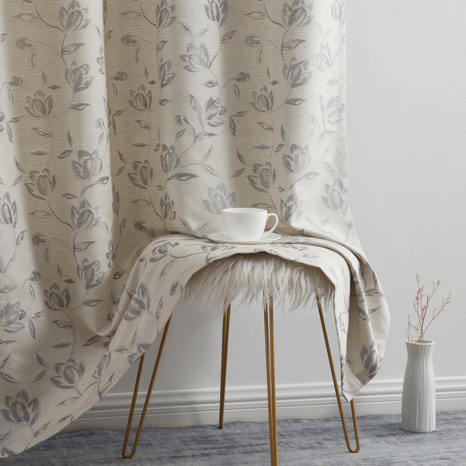 Zoey Burlap Floral Grommet Curtains