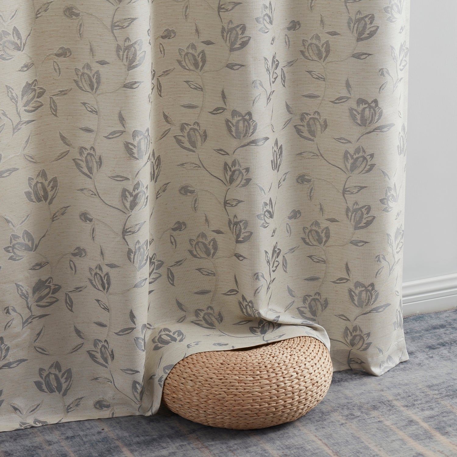 Zoey Burlap Floral Grommet Curtains