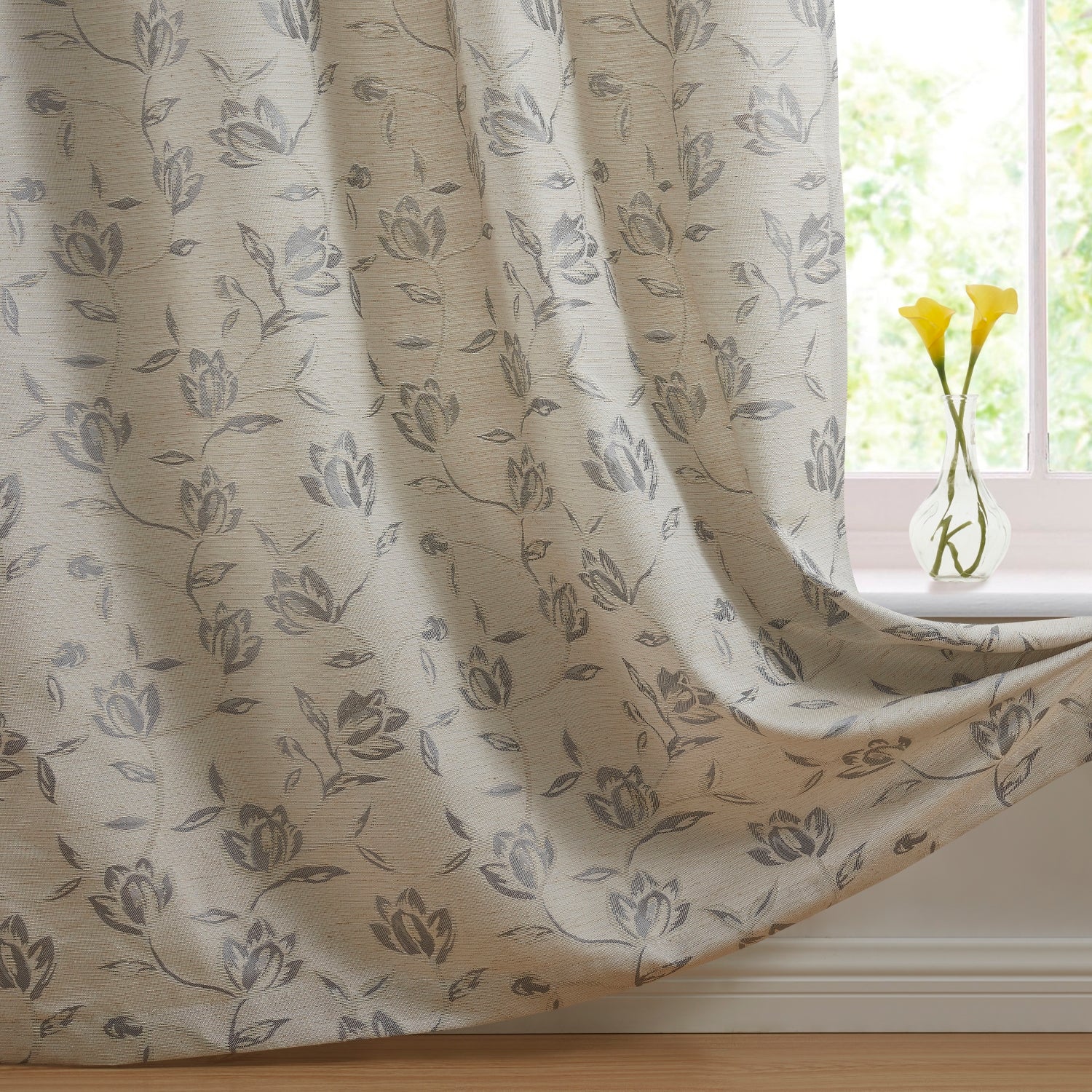 Zoey Burlap Floral Grommet Curtains