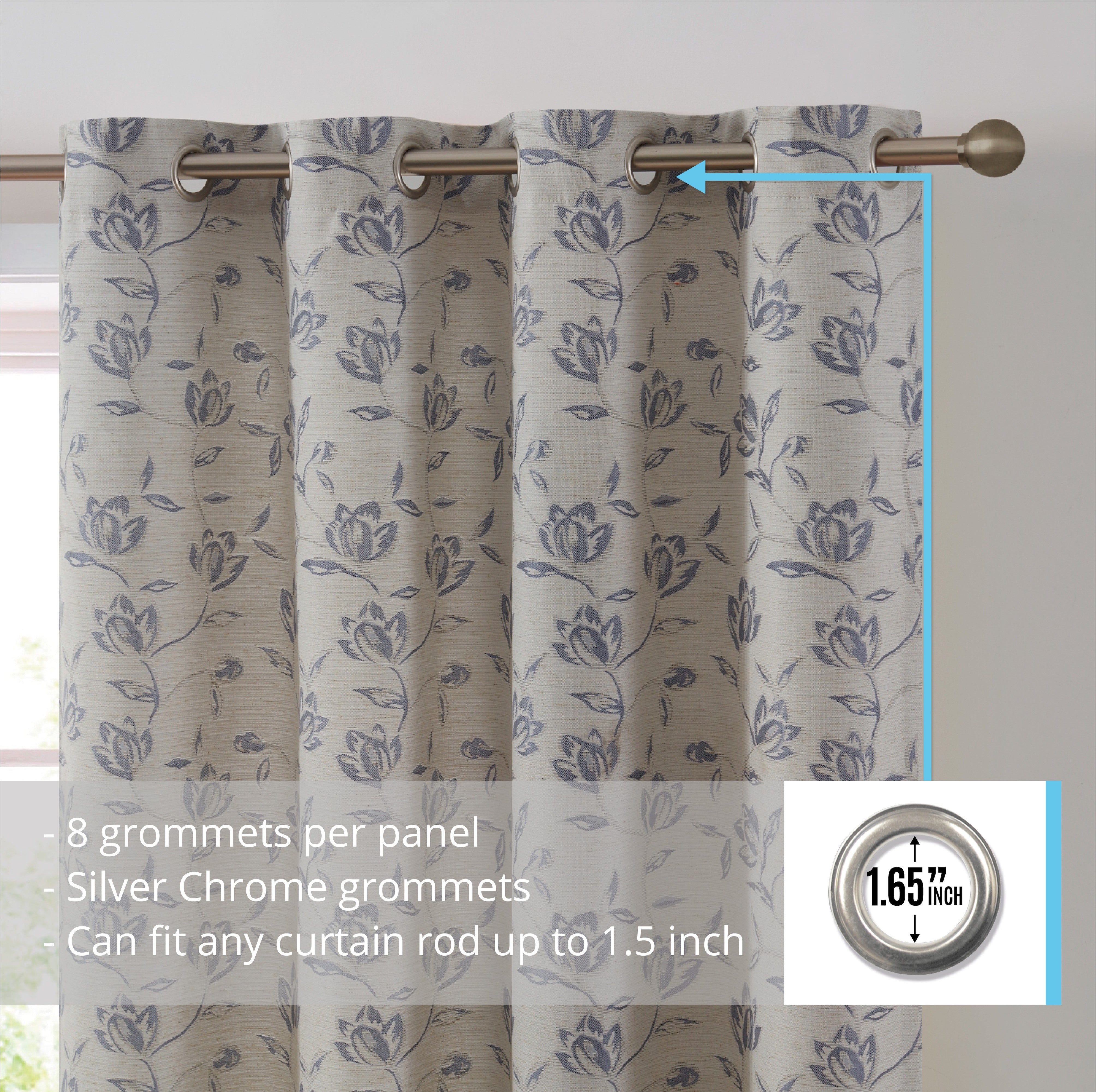 Zoey Burlap Floral Grommet Curtains