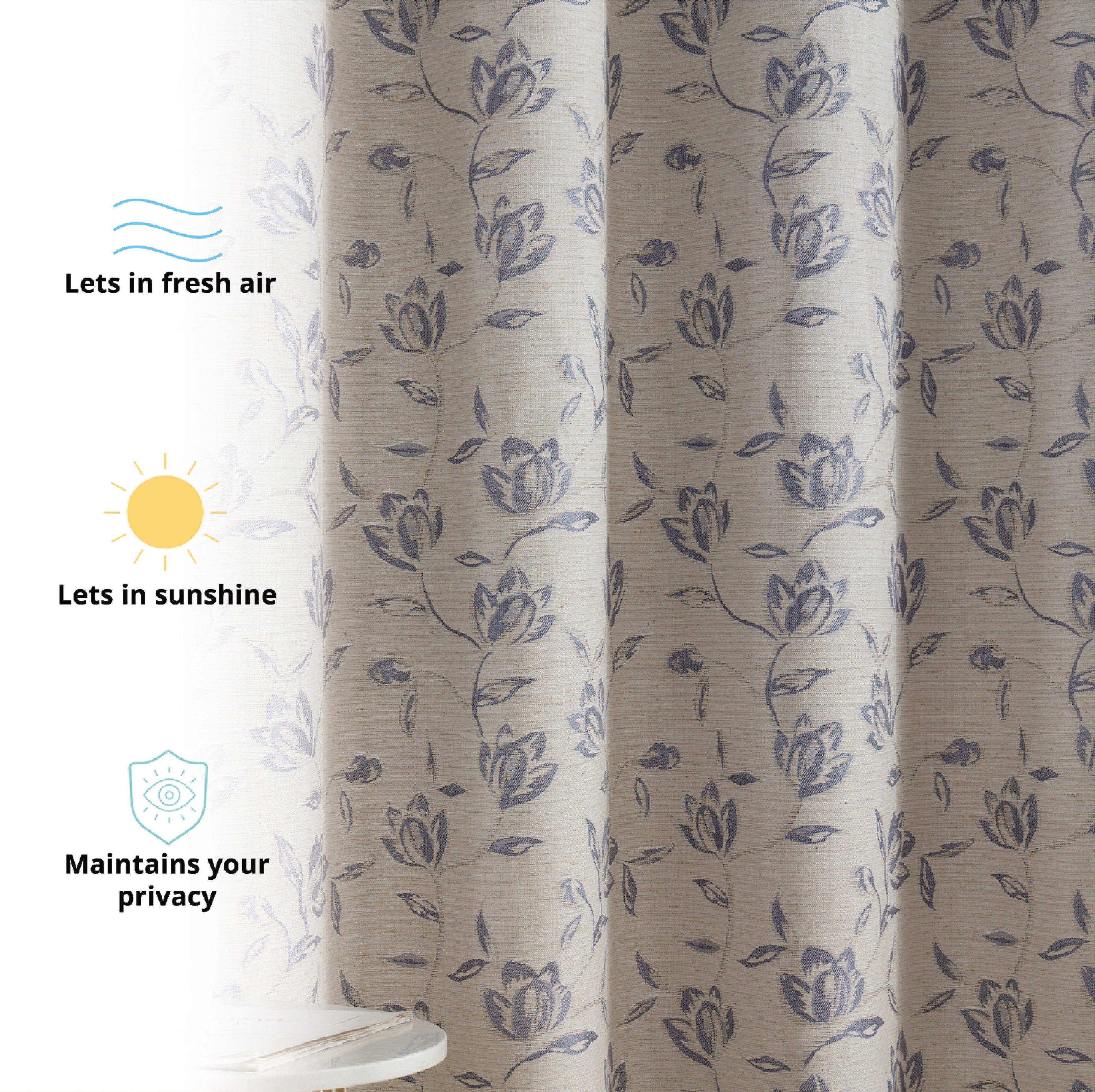Zoey Burlap Floral Grommet Curtains