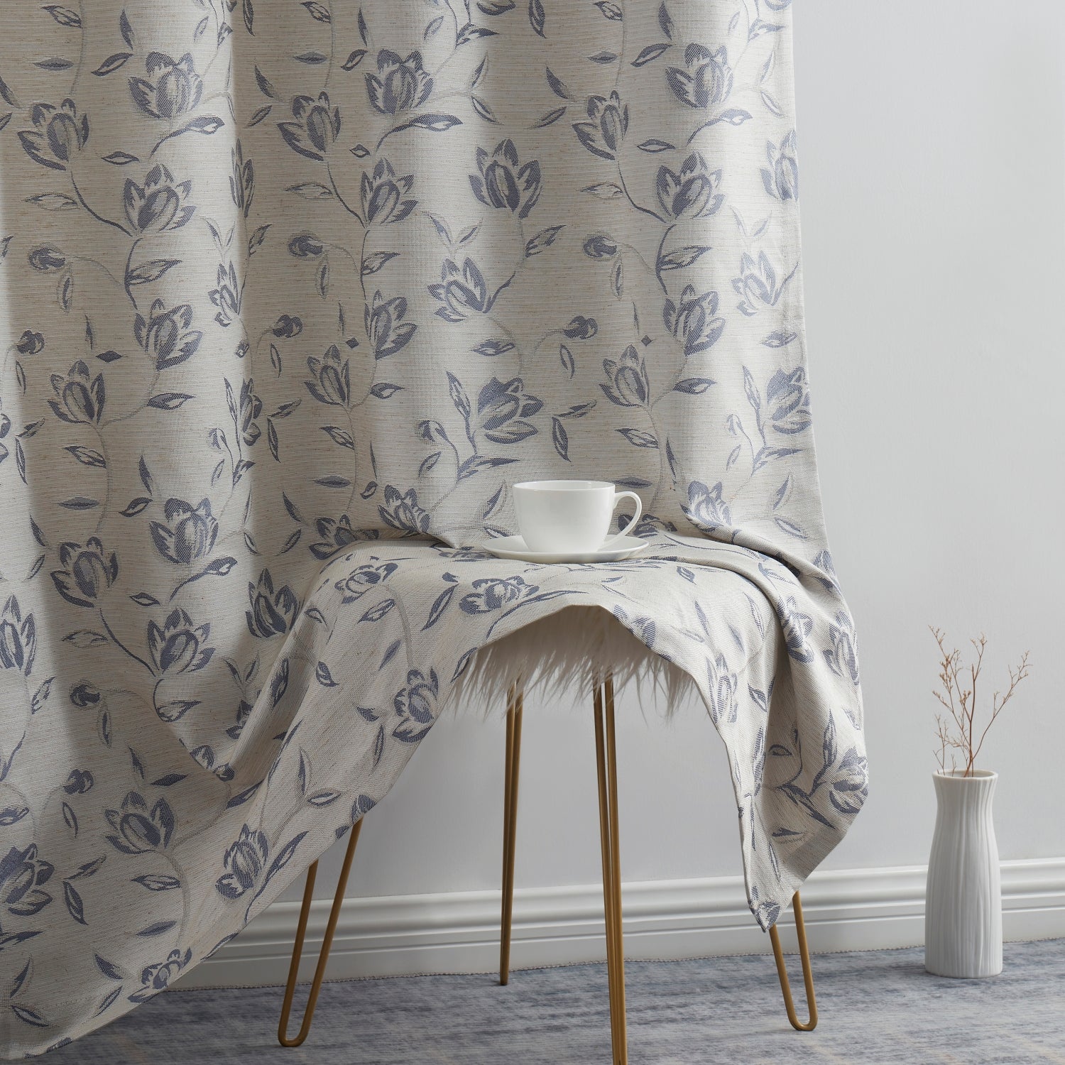 Zoey Burlap Floral Grommet Curtains