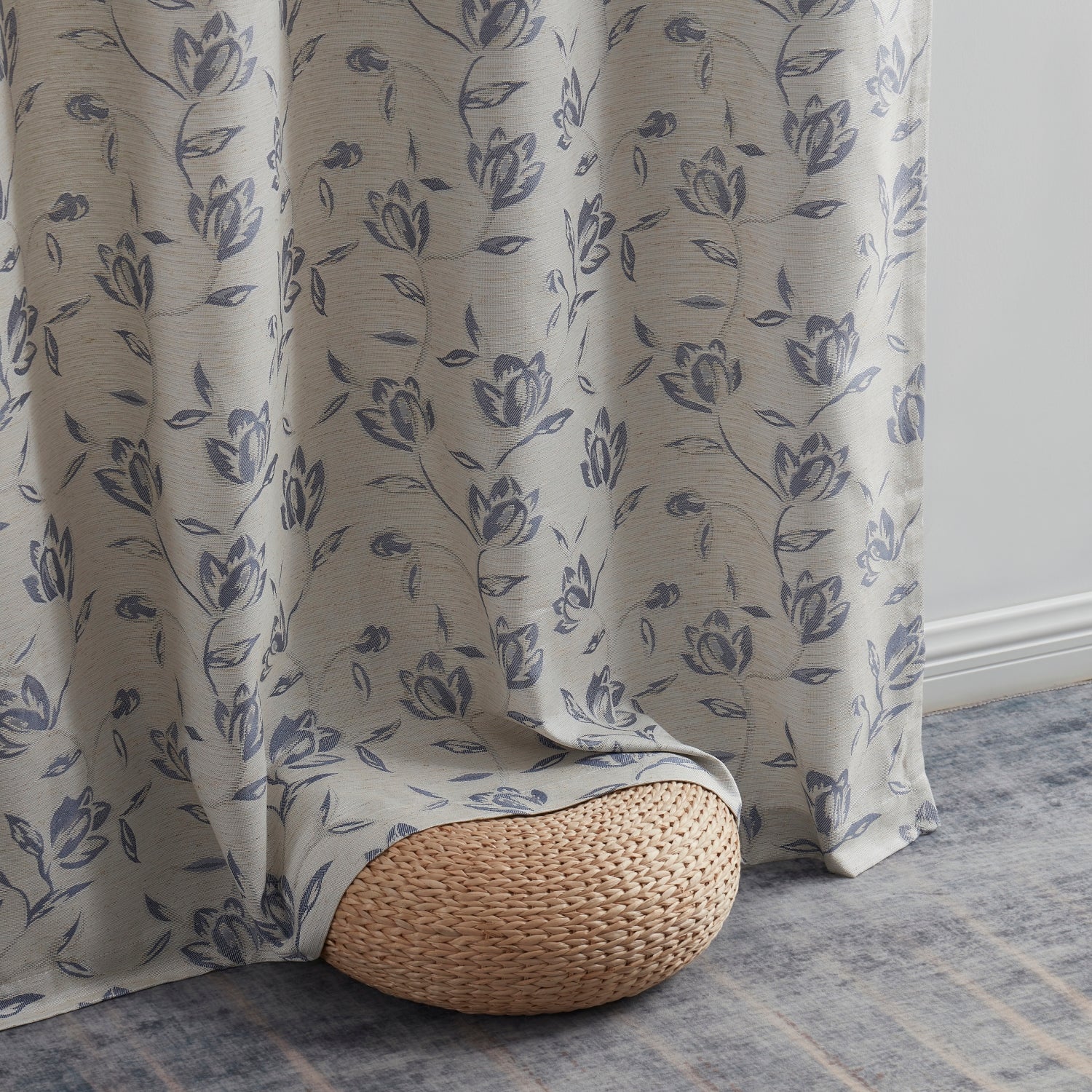Zoey Burlap Floral Grommet Curtains