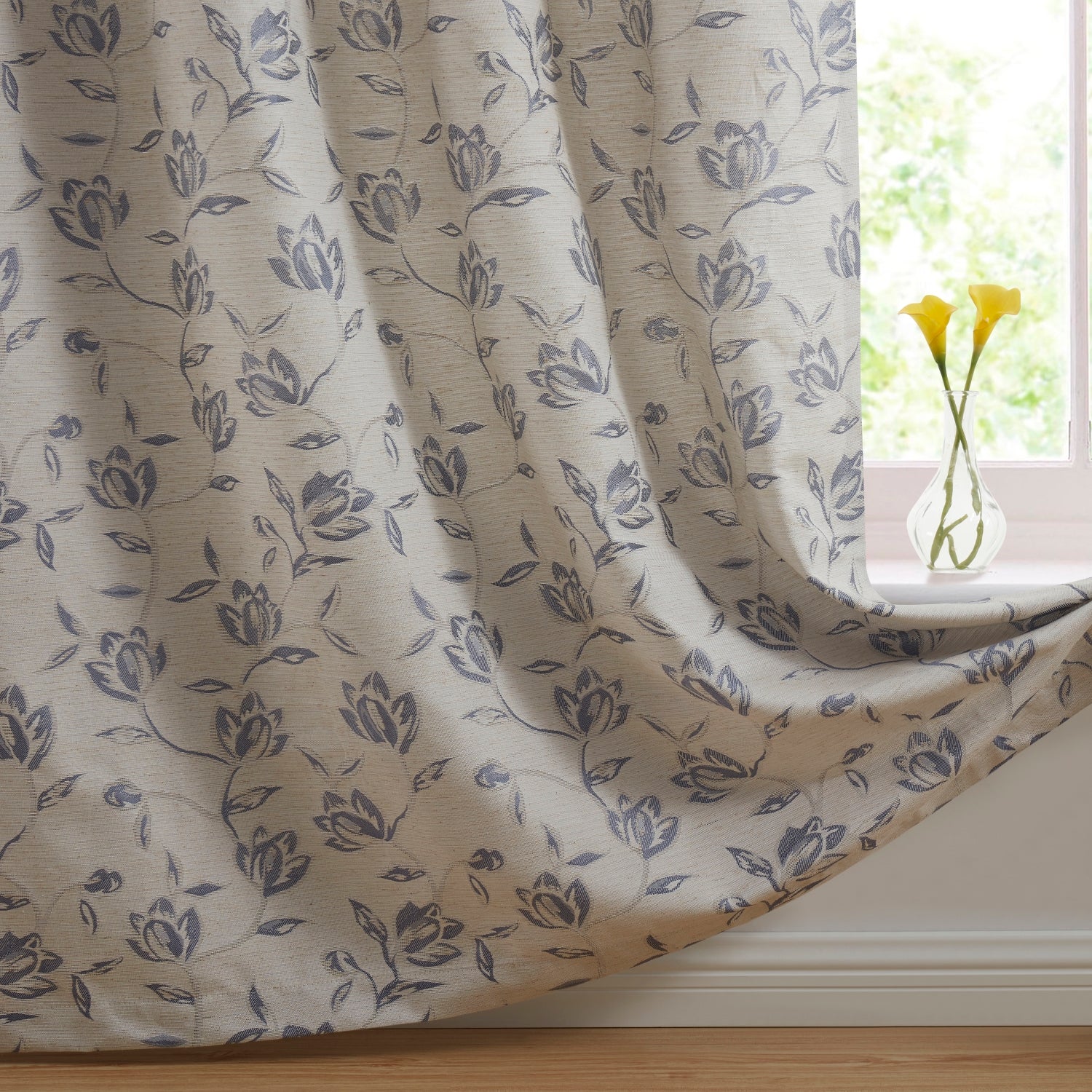Zoey Burlap Floral Grommet Curtains