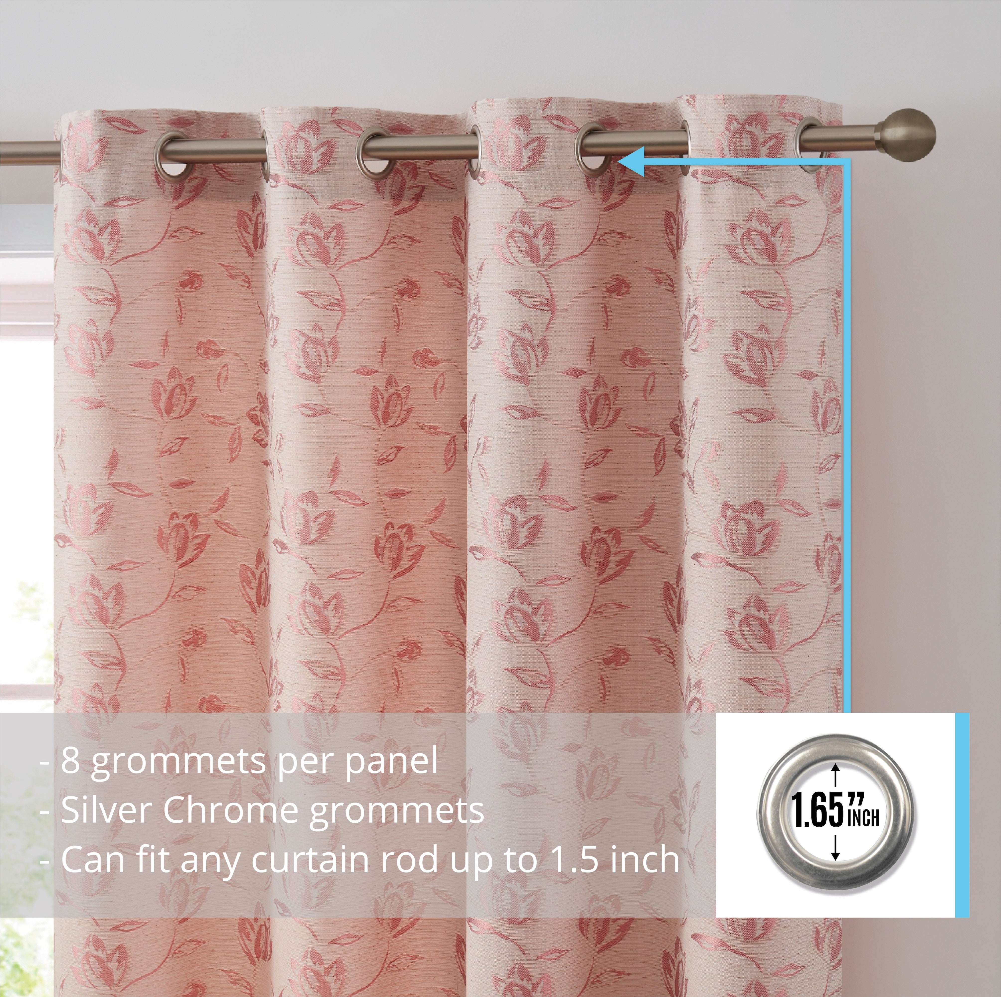 Zoey Burlap Floral Grommet Curtains