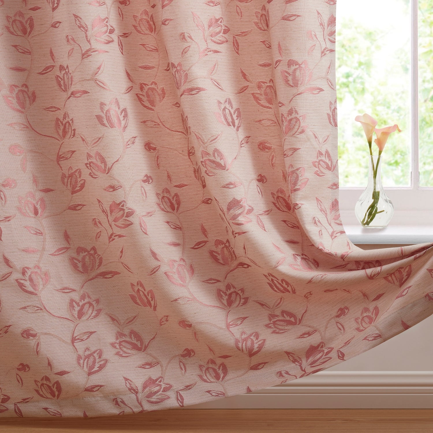 Zoey Burlap Floral Grommet Curtains